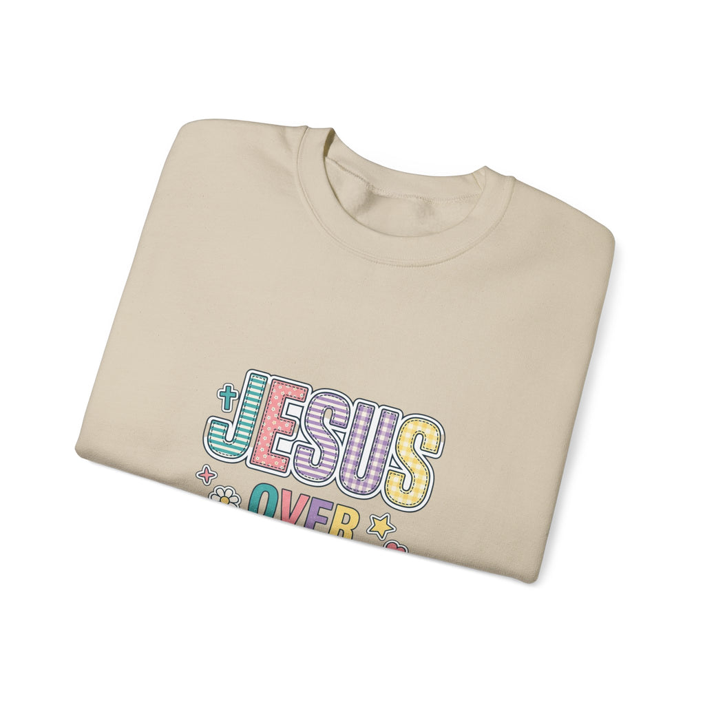 Jesus Over Everything Sweatshirt | Christian, Rainbow Scripture Graphic