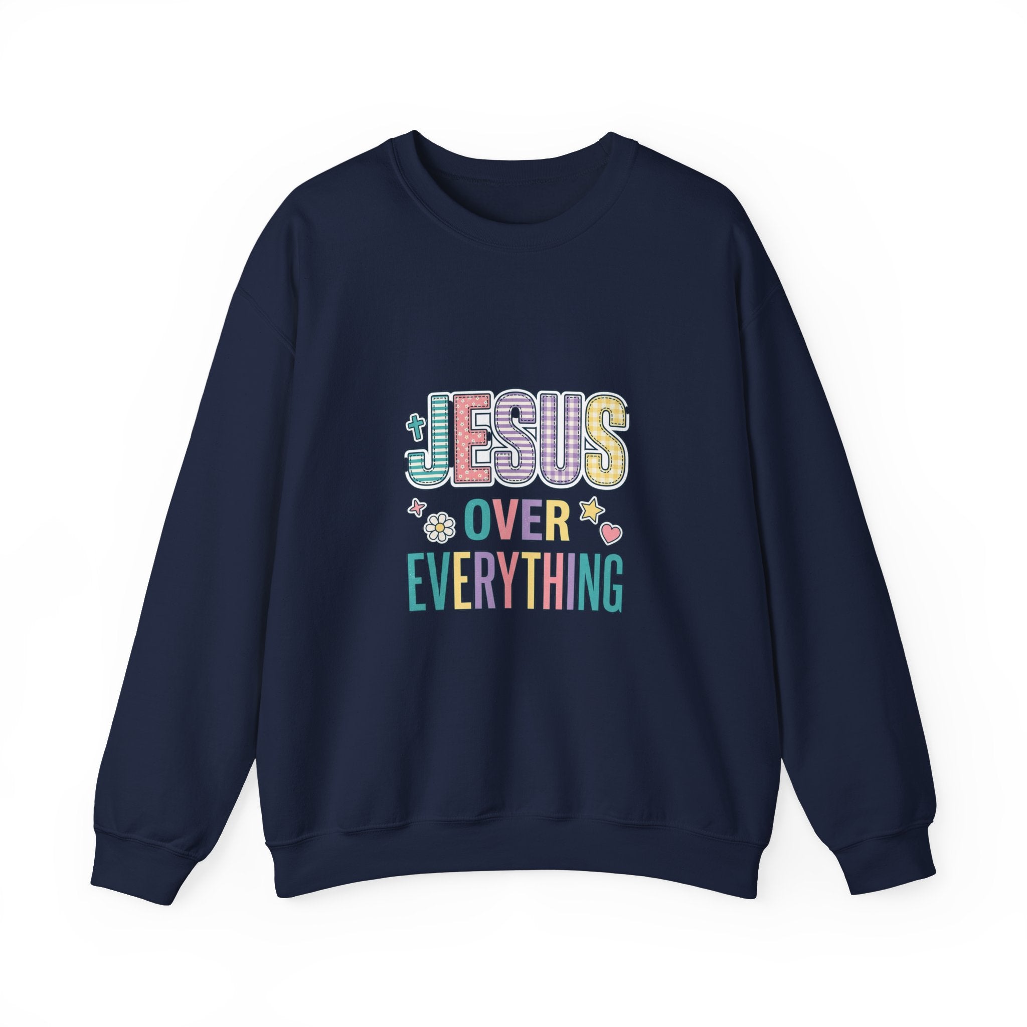 Jesus Over Everything Sweatshirt | Christian, Rainbow Scripture Graphic