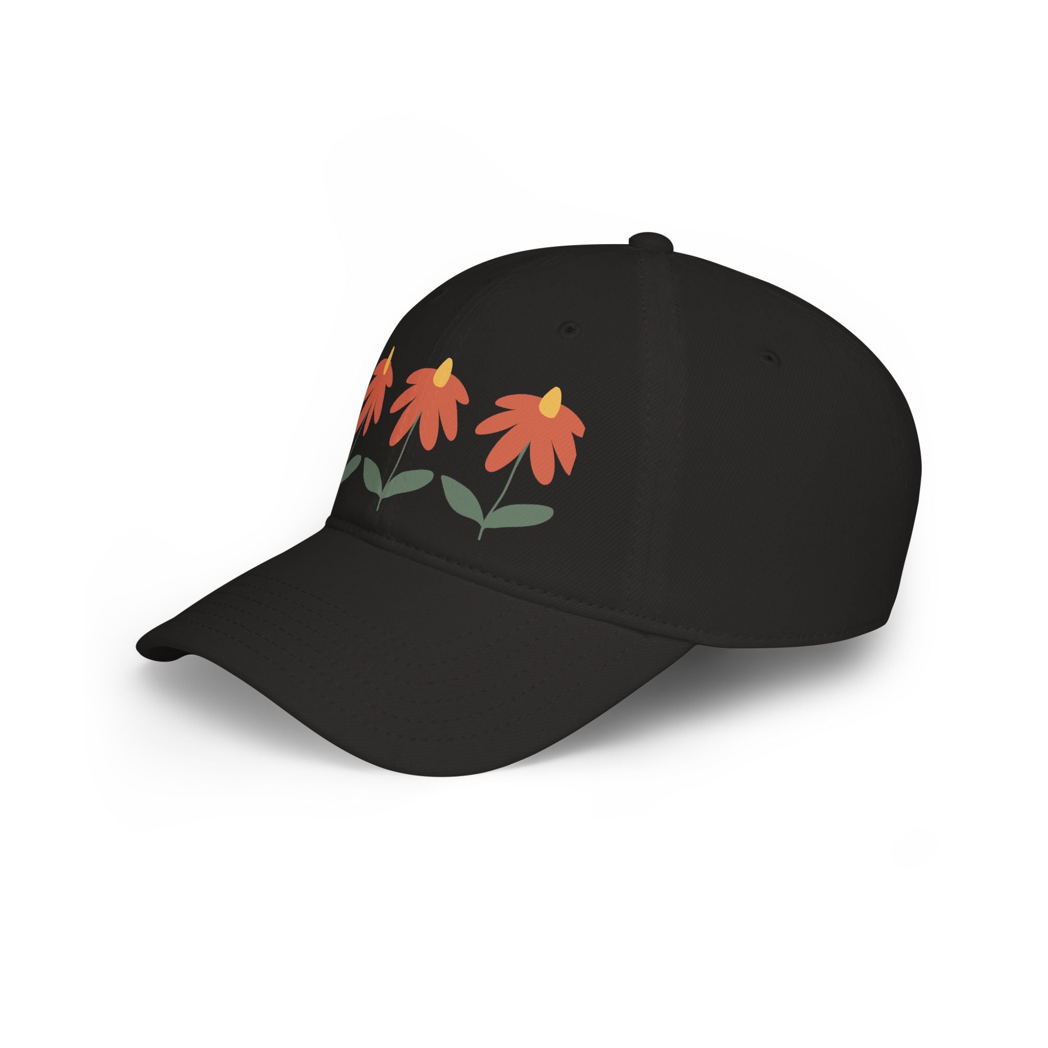 Red Floral Baseball Cap – Trio Flower Design (Low Profile)