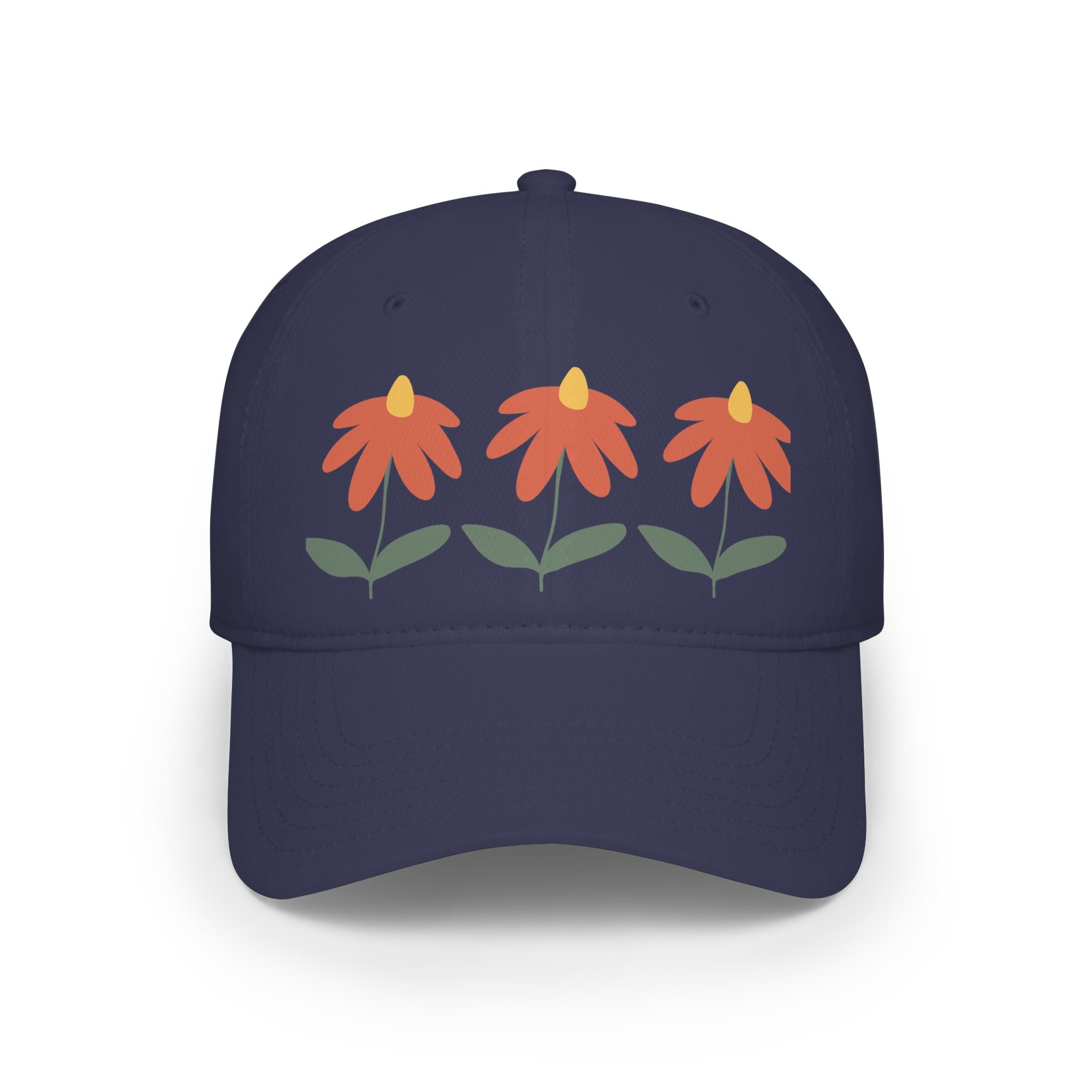 Red Floral Baseball Cap – Trio Flower Design (Low Profile)