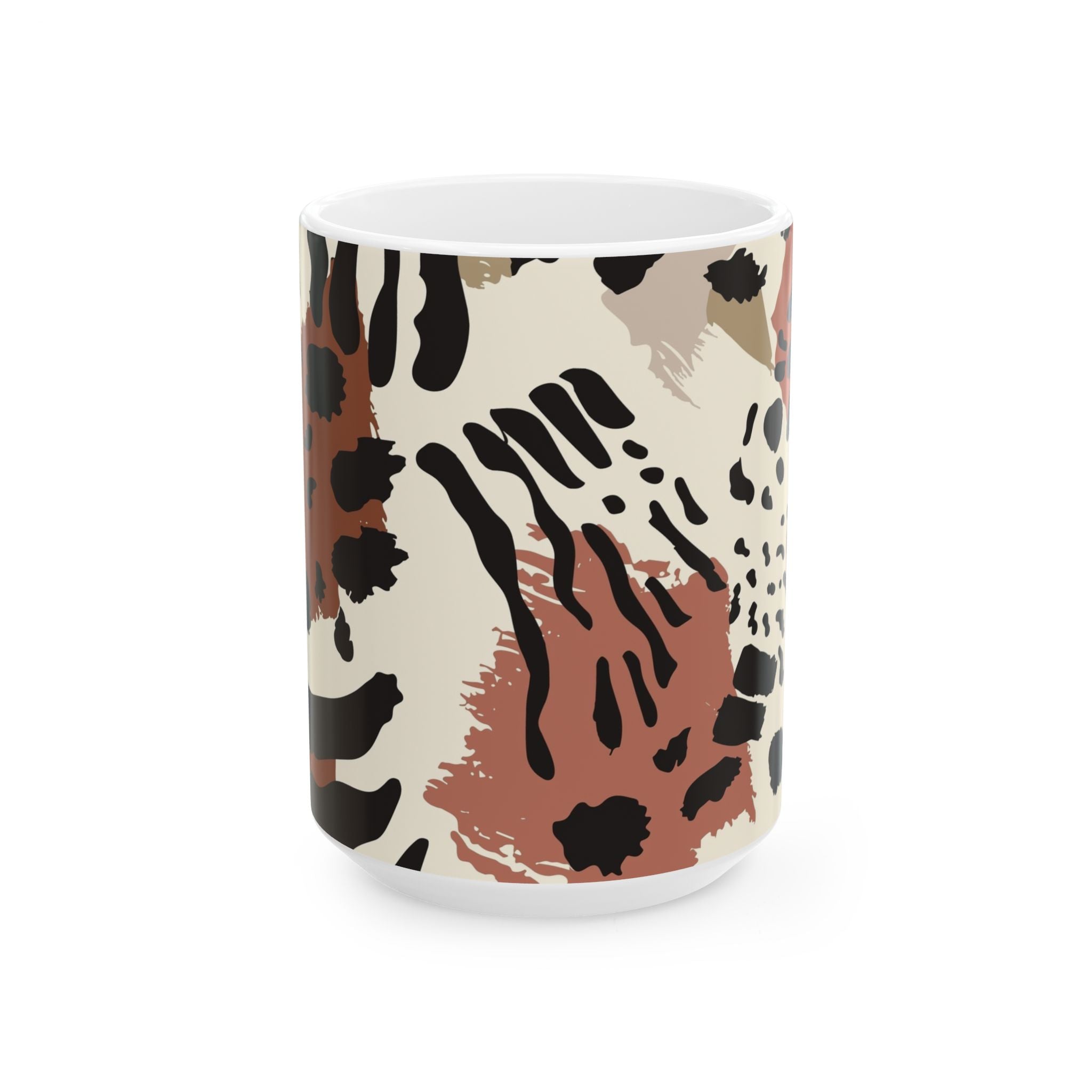 Leopard Brushstroke Ceramic Mug — Earth Tones Animal Print Coffee Cup (11oz/15oz)