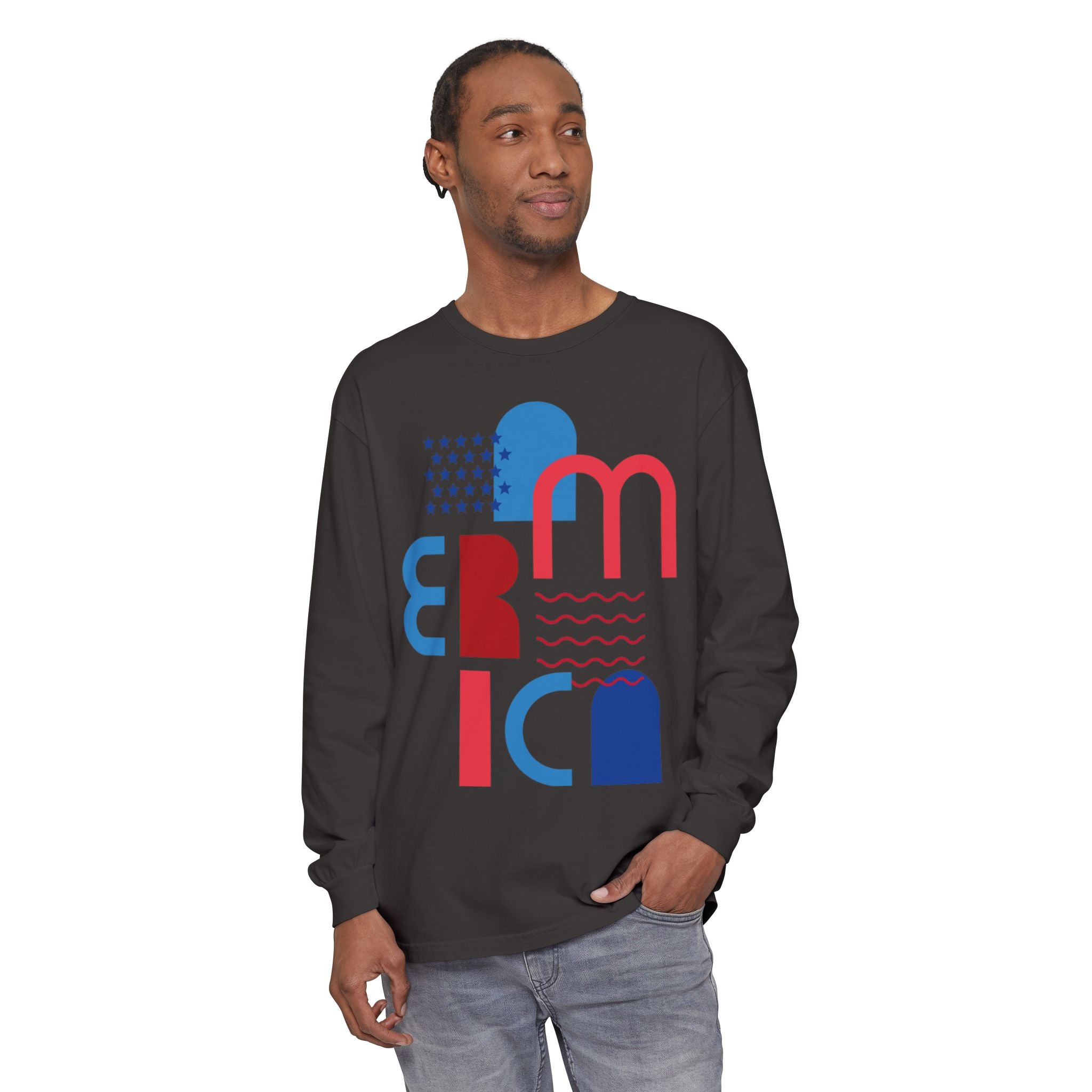 America Abstract Graphic Long Sleeve Tee