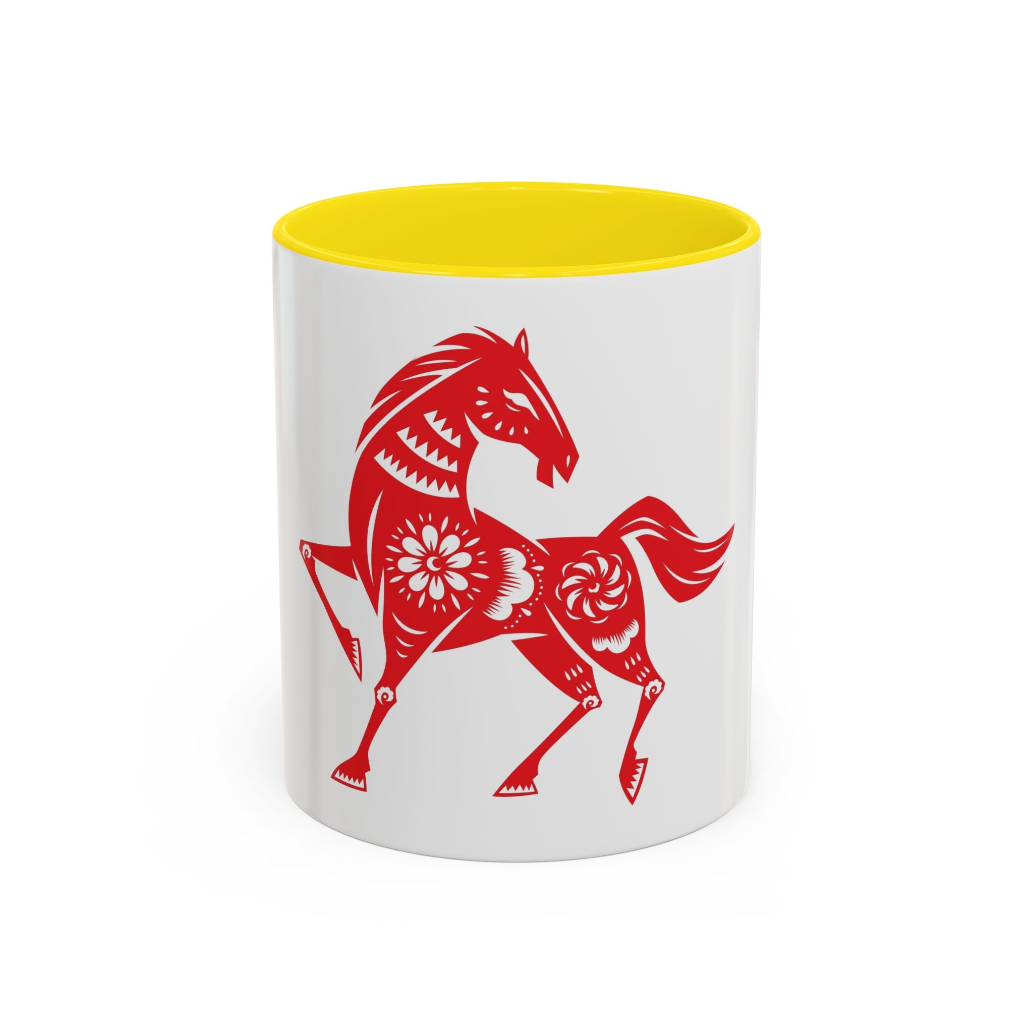 Chinese Paper-Cut Horse Accent Coffee Mug — Red Lunar New Year Design (11/15oz)