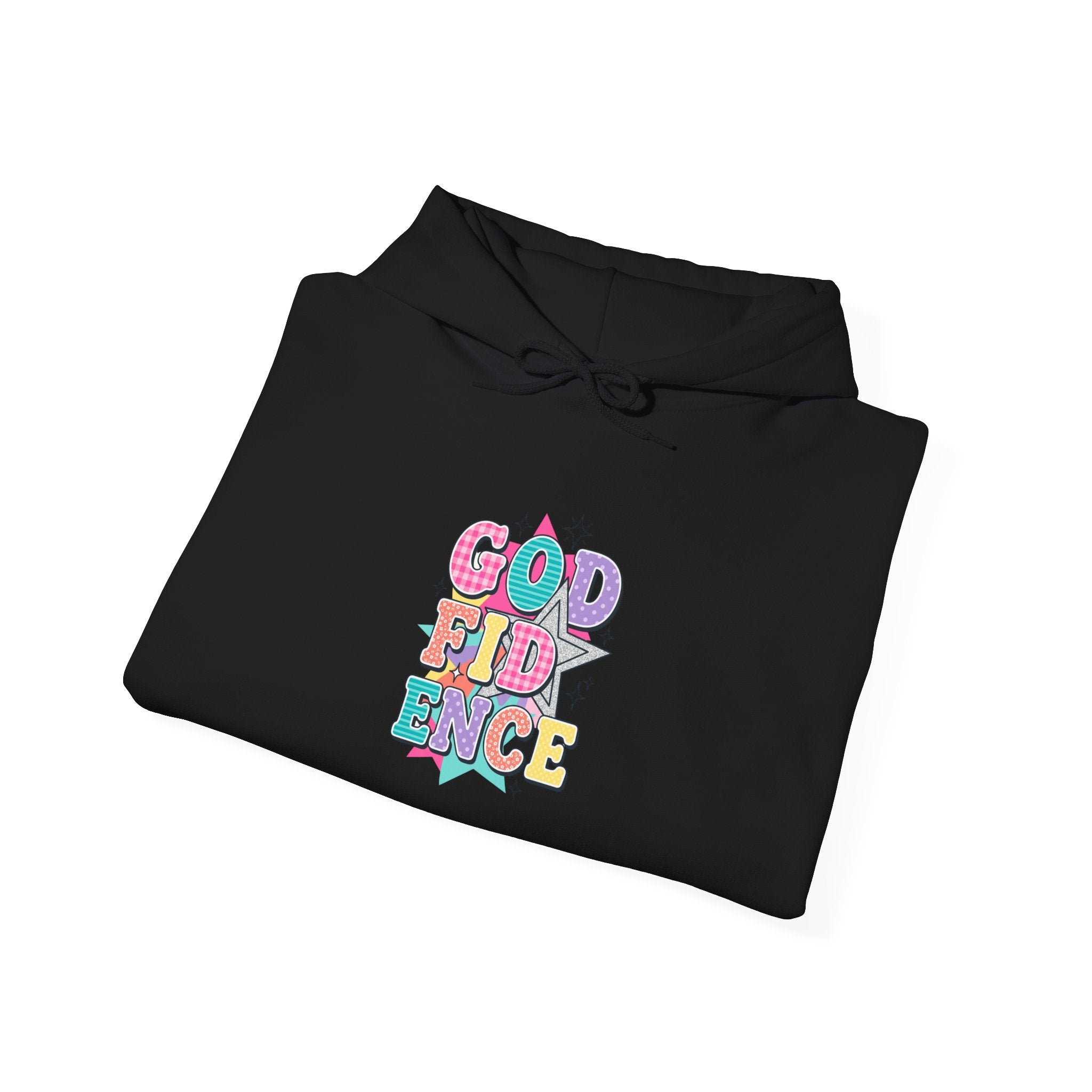 God Confidence hoodie | Christian rainbow scripture style, playful mixed-font