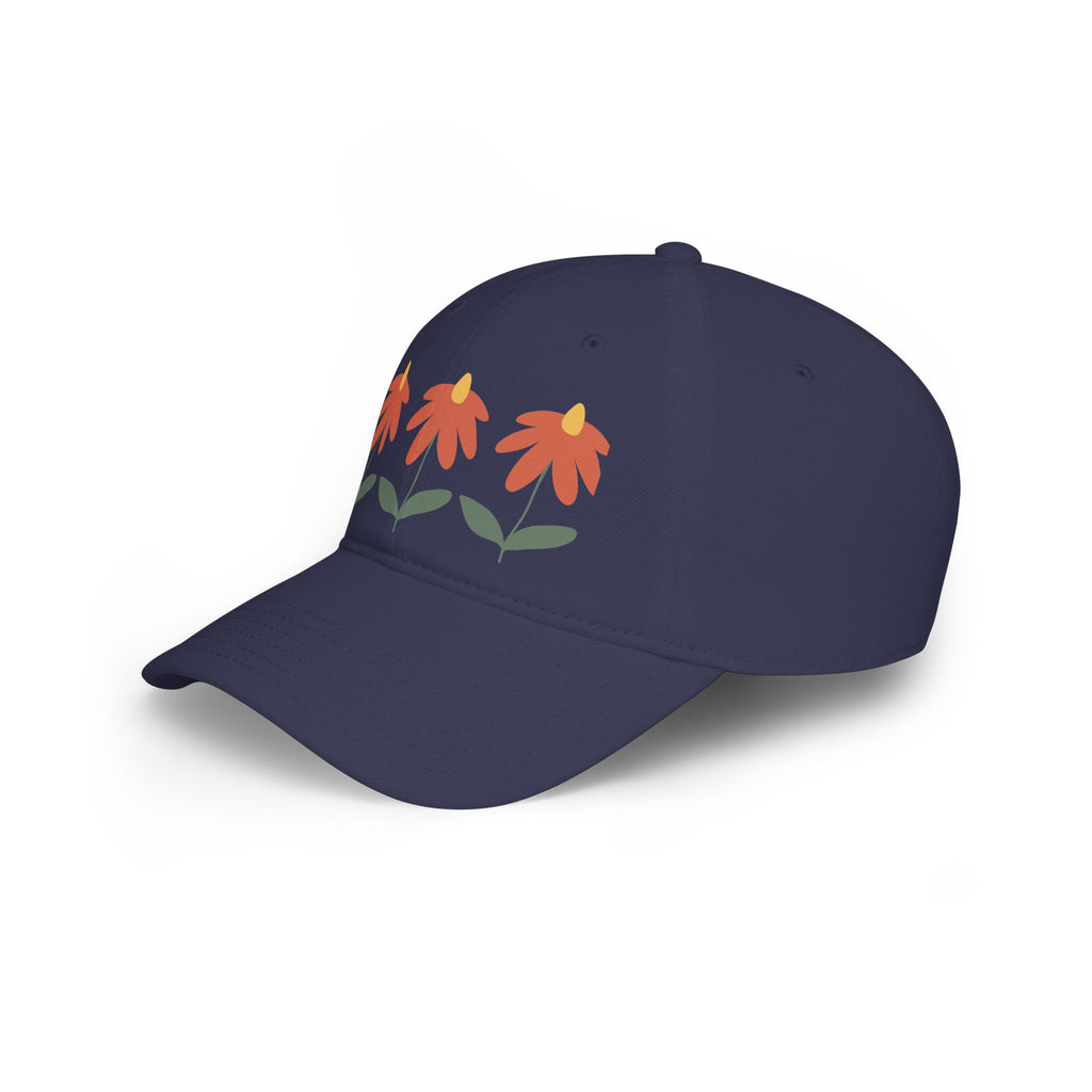 Red Floral Baseball Cap – Trio Flower Design (Low Profile)