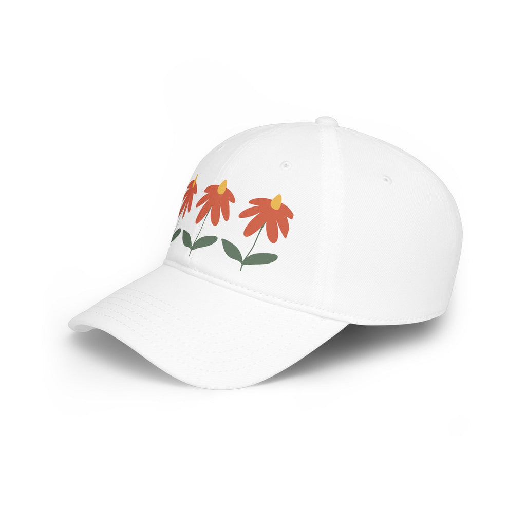 Red Floral Baseball Cap – Trio Flower Design (Low Profile)
