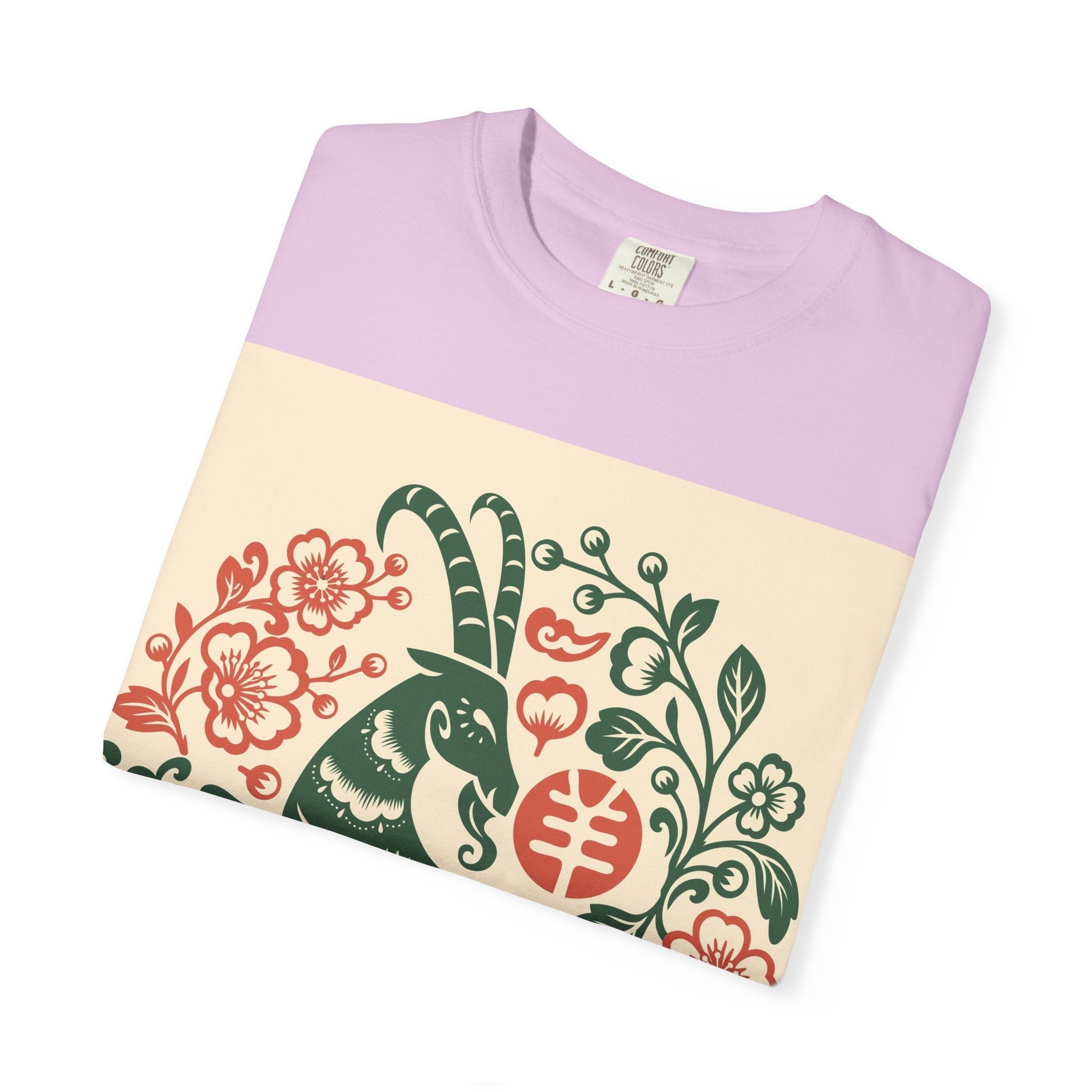 T-Shirt — Floral Zodiac Rabbit Print (Chinese Year of the Rabbit, Botanical Folk Art)