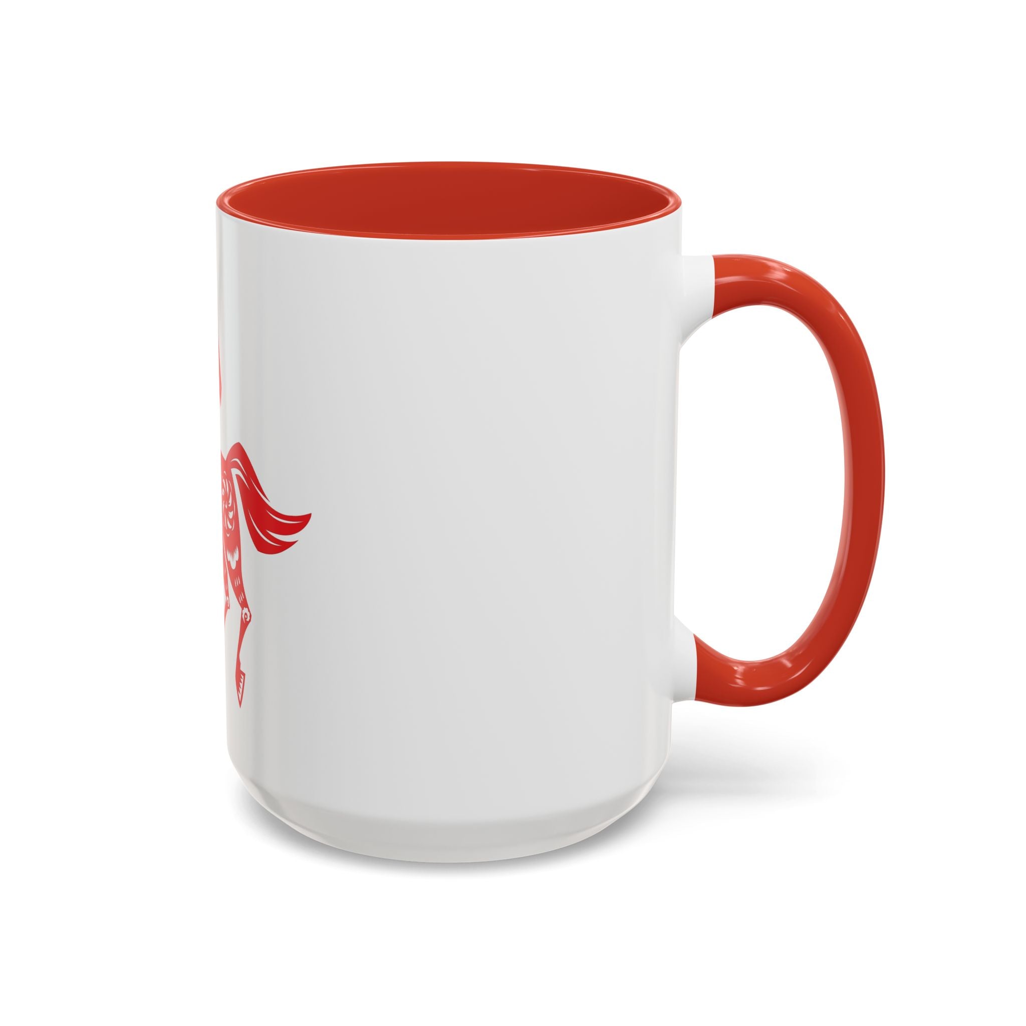 Chinese Paper-Cut Horse Accent Coffee Mug — Red Lunar New Year Design (11/15oz)