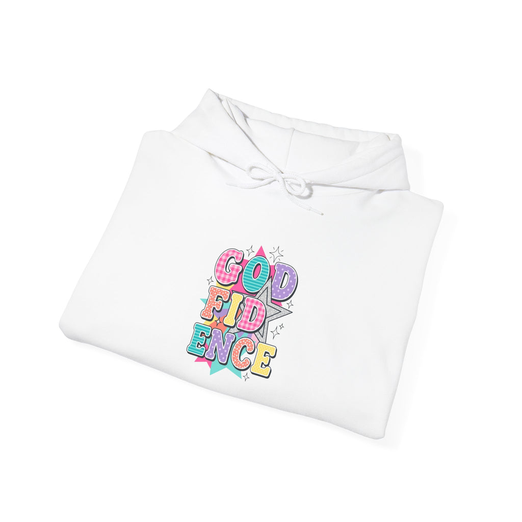 God Confidence hoodie | Christian rainbow scripture style, playful mixed-font