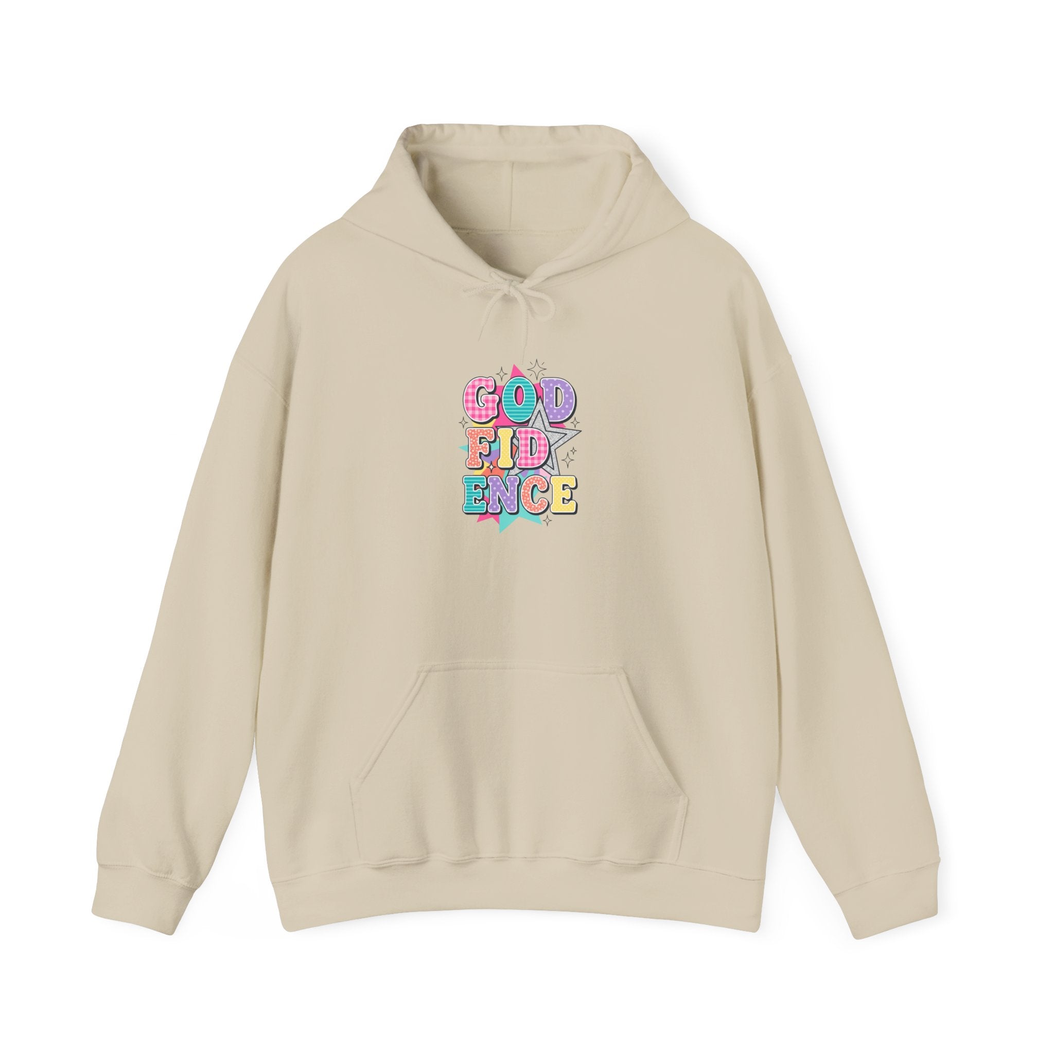 God Confidence hoodie | Christian rainbow scripture style, playful mixed-font