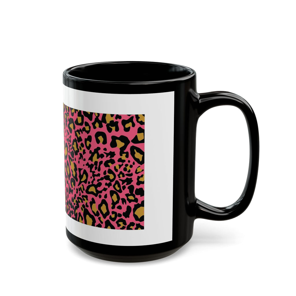Leopard Love Black Ceramic Mug — Pink Leopard Print Coffee Cup (11oz & 15oz)