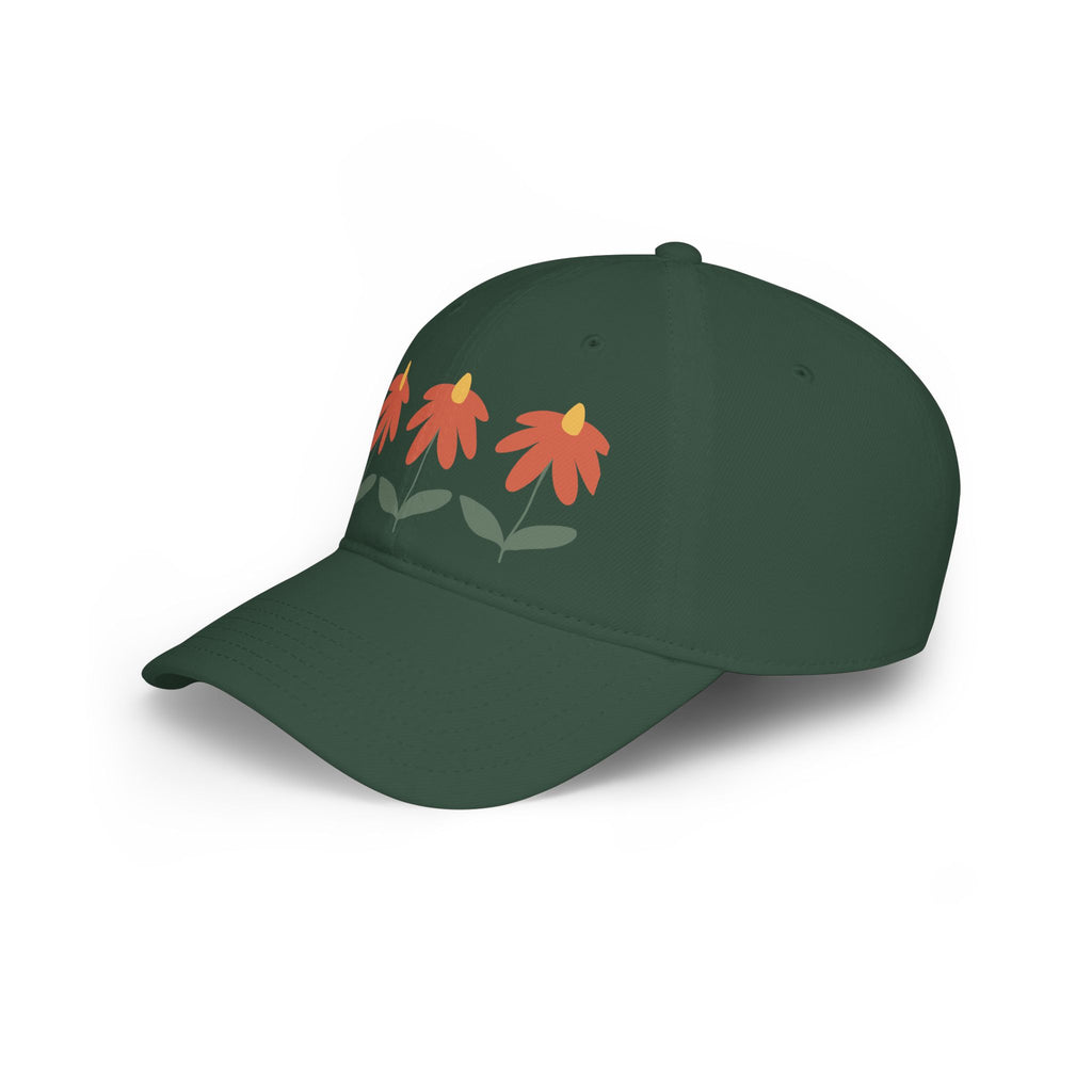 Red Floral Baseball Cap – Trio Flower Design (Low Profile)