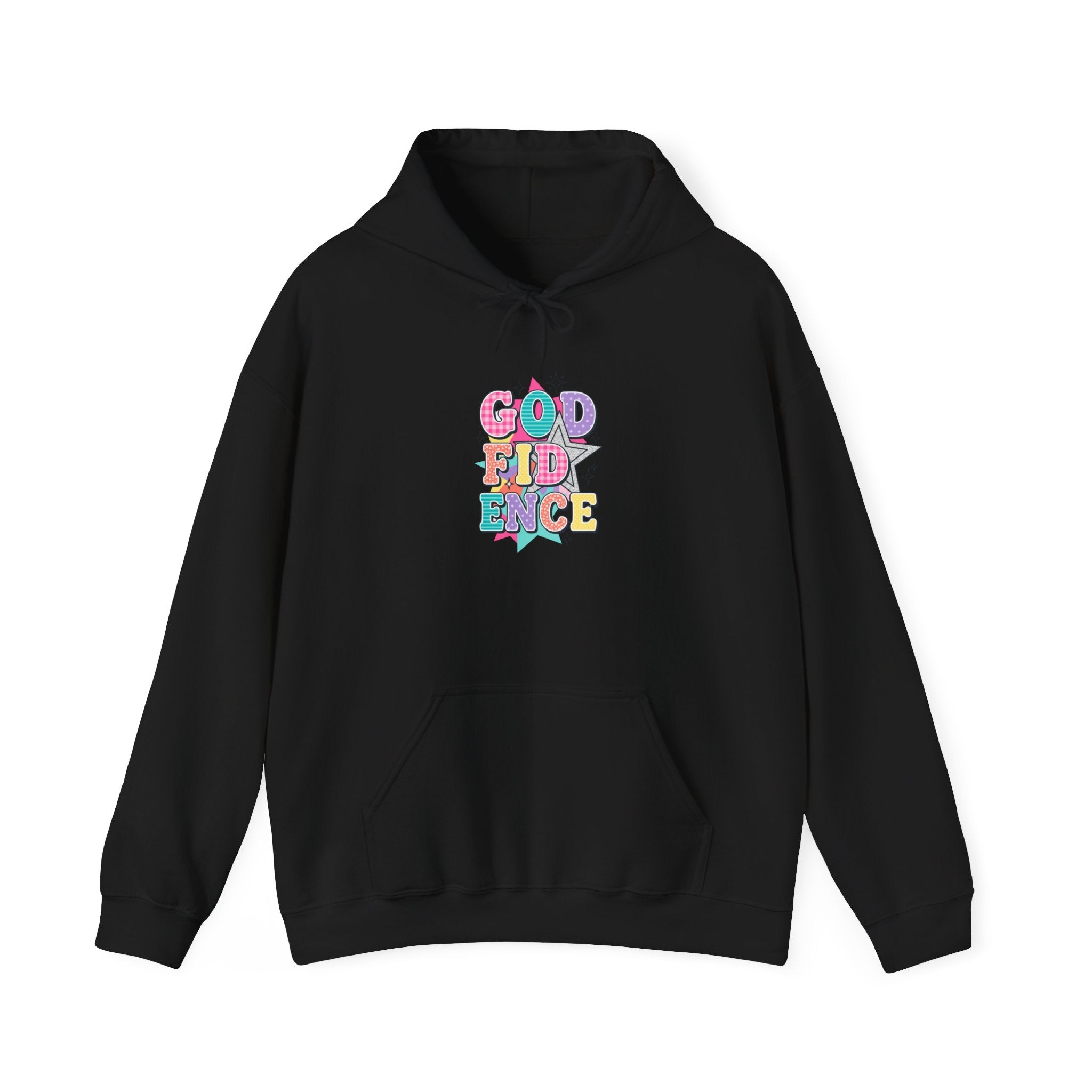 God Confidence hoodie | Christian rainbow scripture style, playful mixed-font