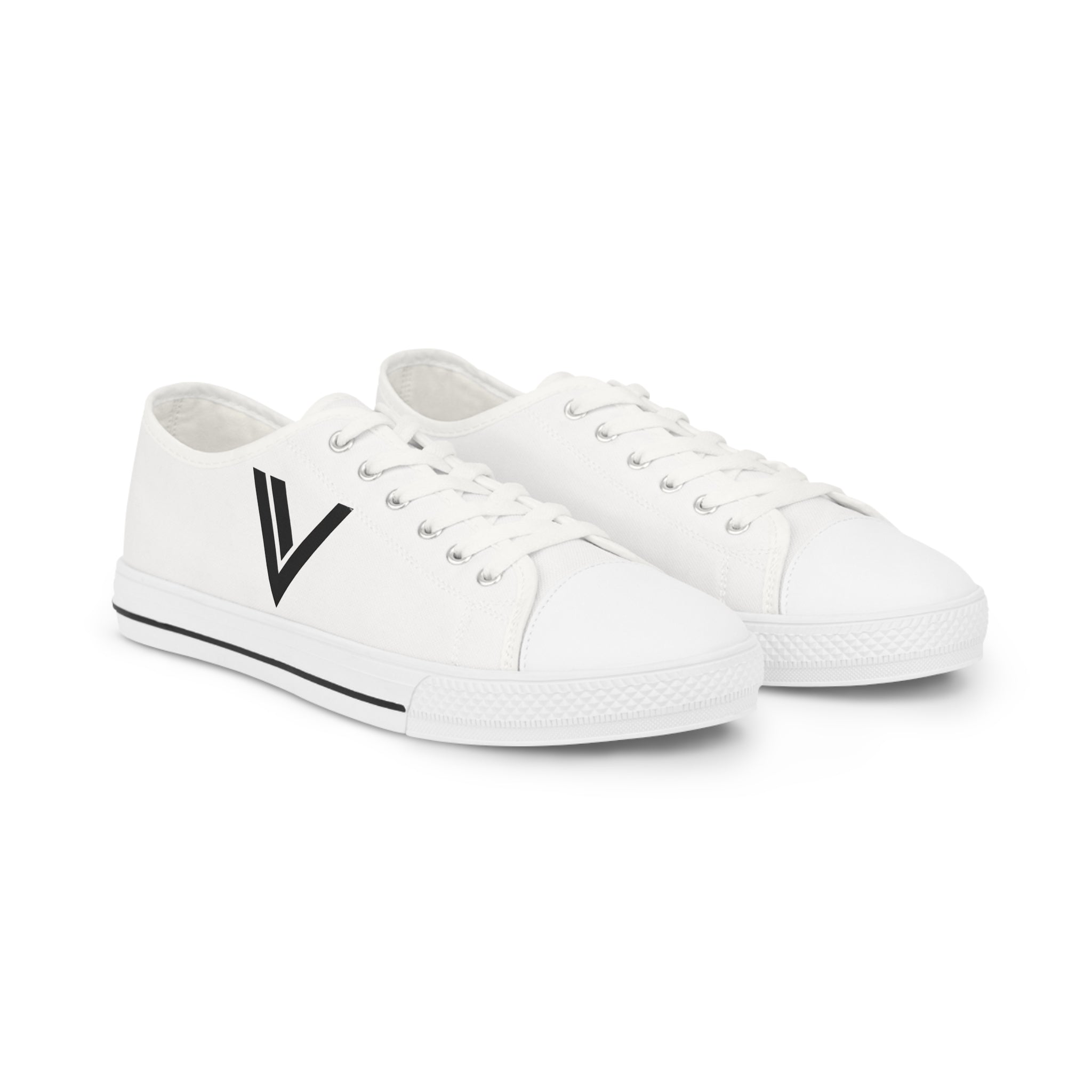 Men's White Low Top Sneakers — Minimal Black Chevron Canvas Shoes