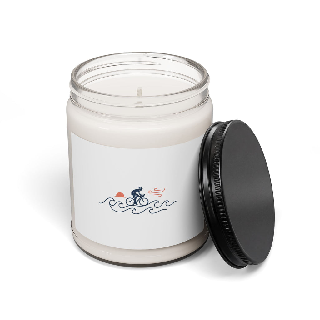 Coastal Cycling Illustration Candle | Soy Candle, Bike Rider Wave Design
