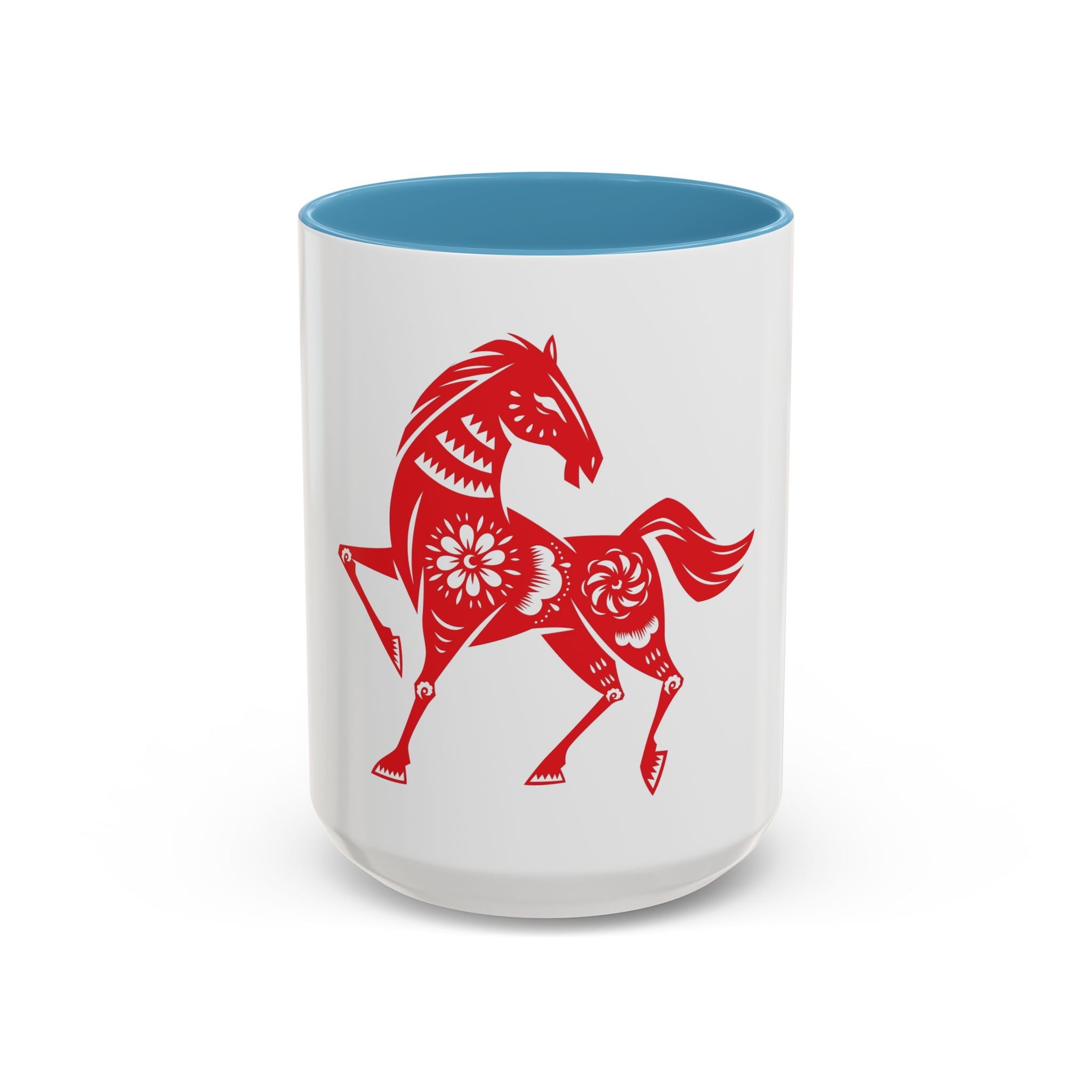 Chinese Paper-Cut Horse Accent Coffee Mug — Red Lunar New Year Design (11/15oz)
