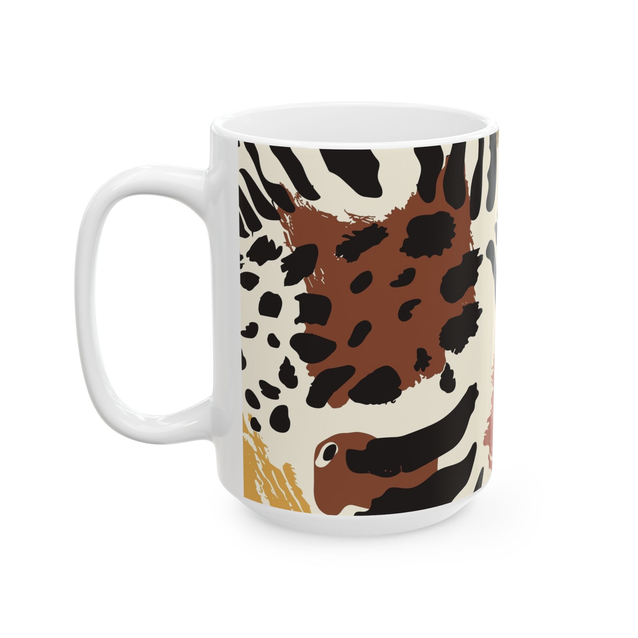 Leopard Brushstroke Ceramic Mug — Earth Tones Animal Print Coffee Cup (11oz/15oz)