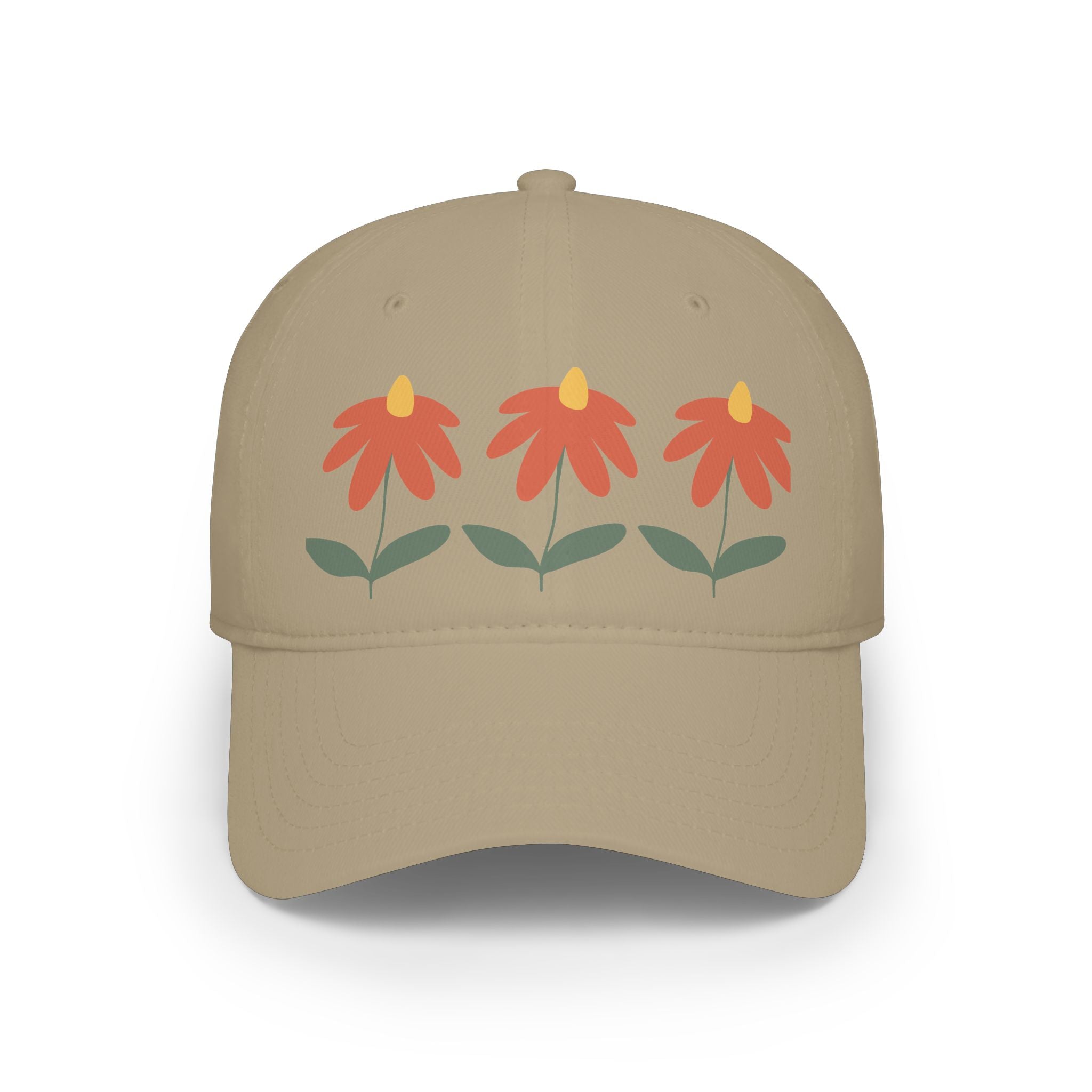 Red Floral Baseball Cap – Trio Flower Design (Low Profile)