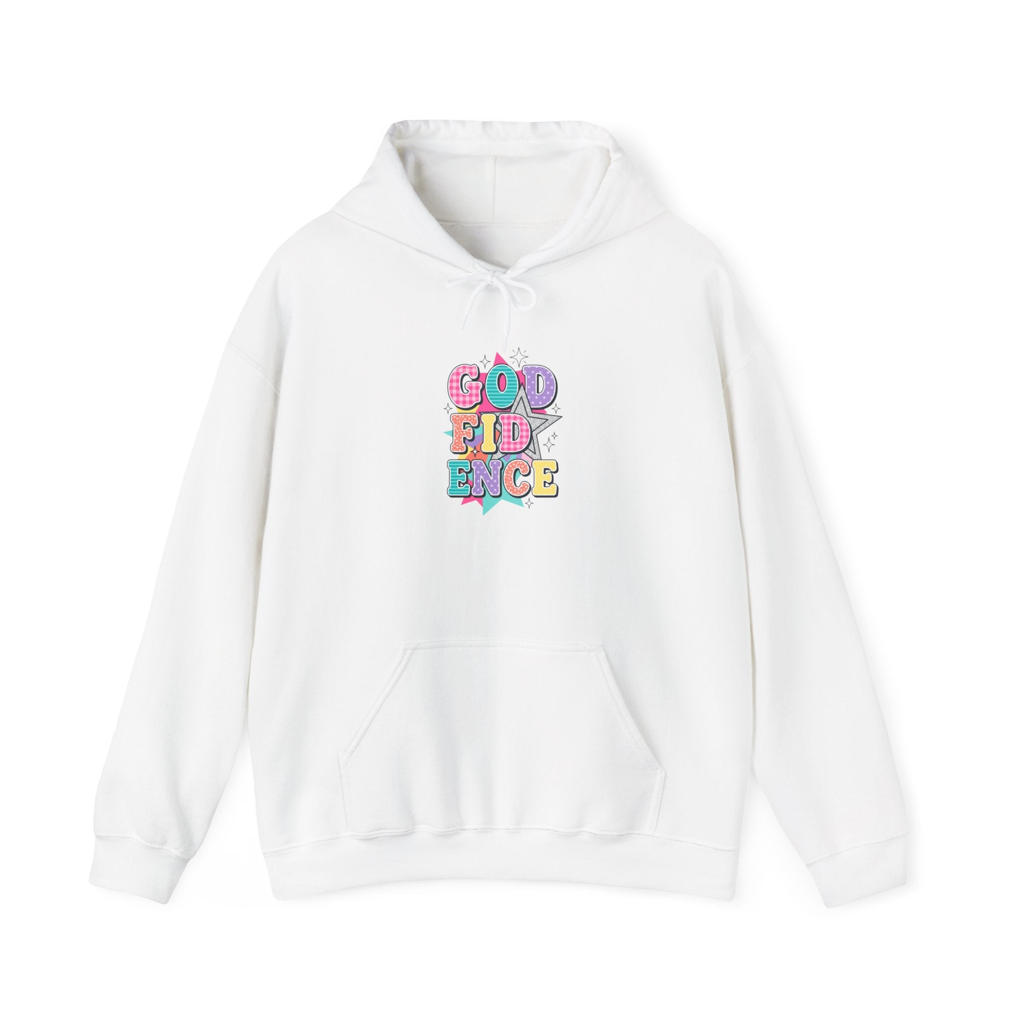 God Confidence hoodie | Christian rainbow scripture style, playful mixed-font