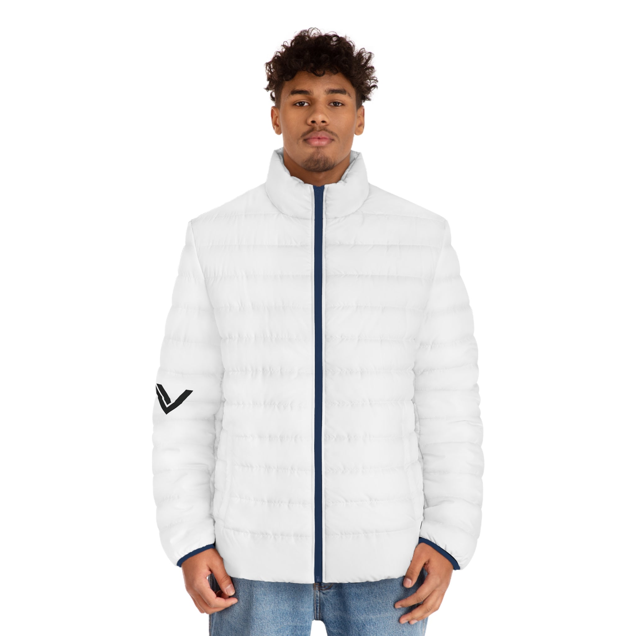 White Men's Puffer Jacket — Lightweight Quilted Winter Coat