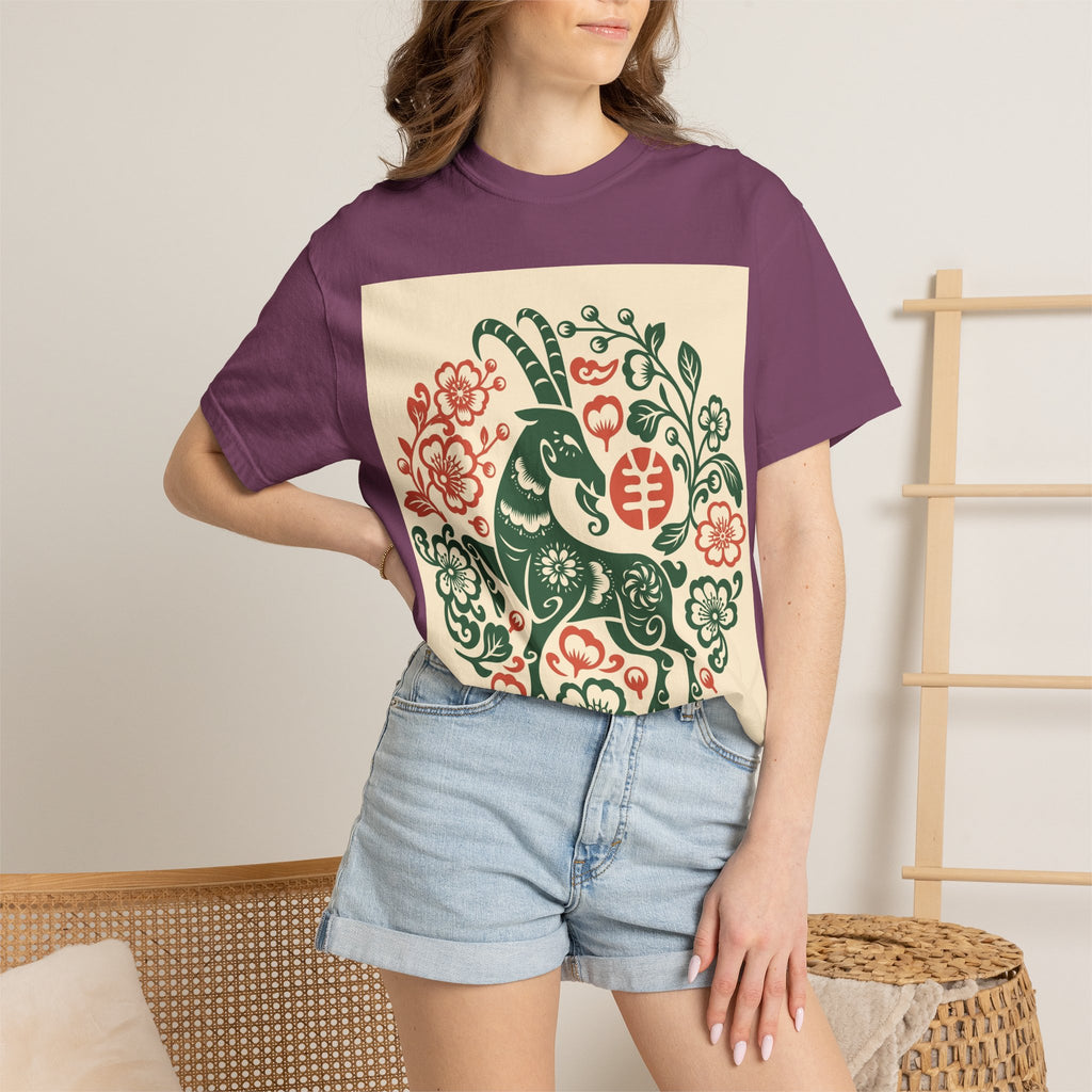 T-Shirt — Floral Zodiac Rabbit Print (Chinese Year of the Rabbit, Botanical Folk Art)