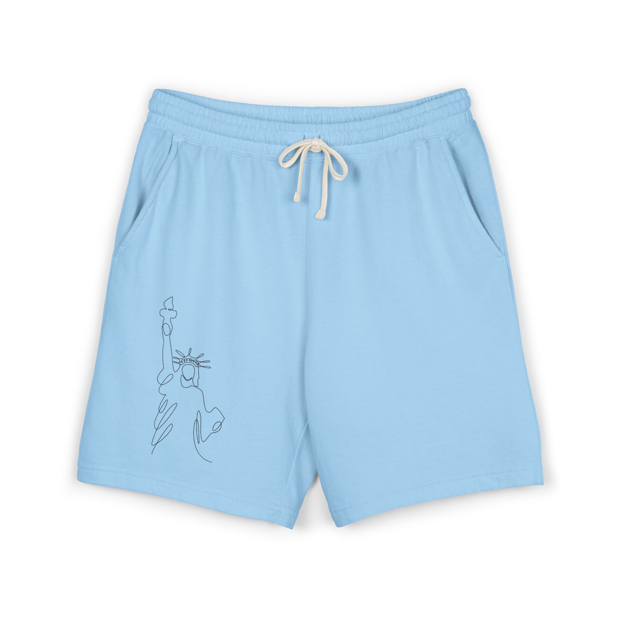 Lightweight Fleece Sweat Shorts — Minimal Statue of Liberty Line Art