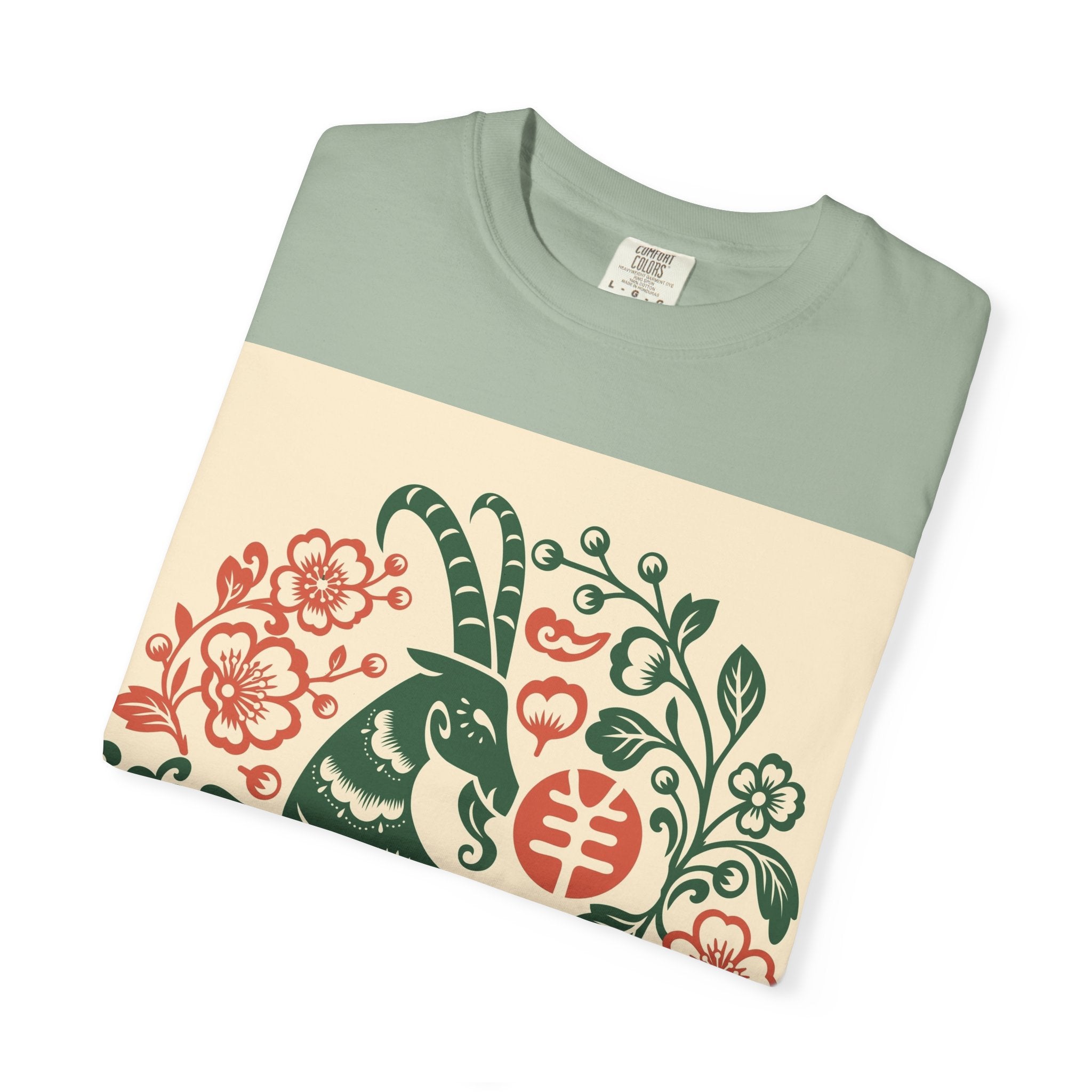 T-Shirt — Floral Zodiac Rabbit Print (Chinese Year of the Rabbit, Botanical Folk Art)