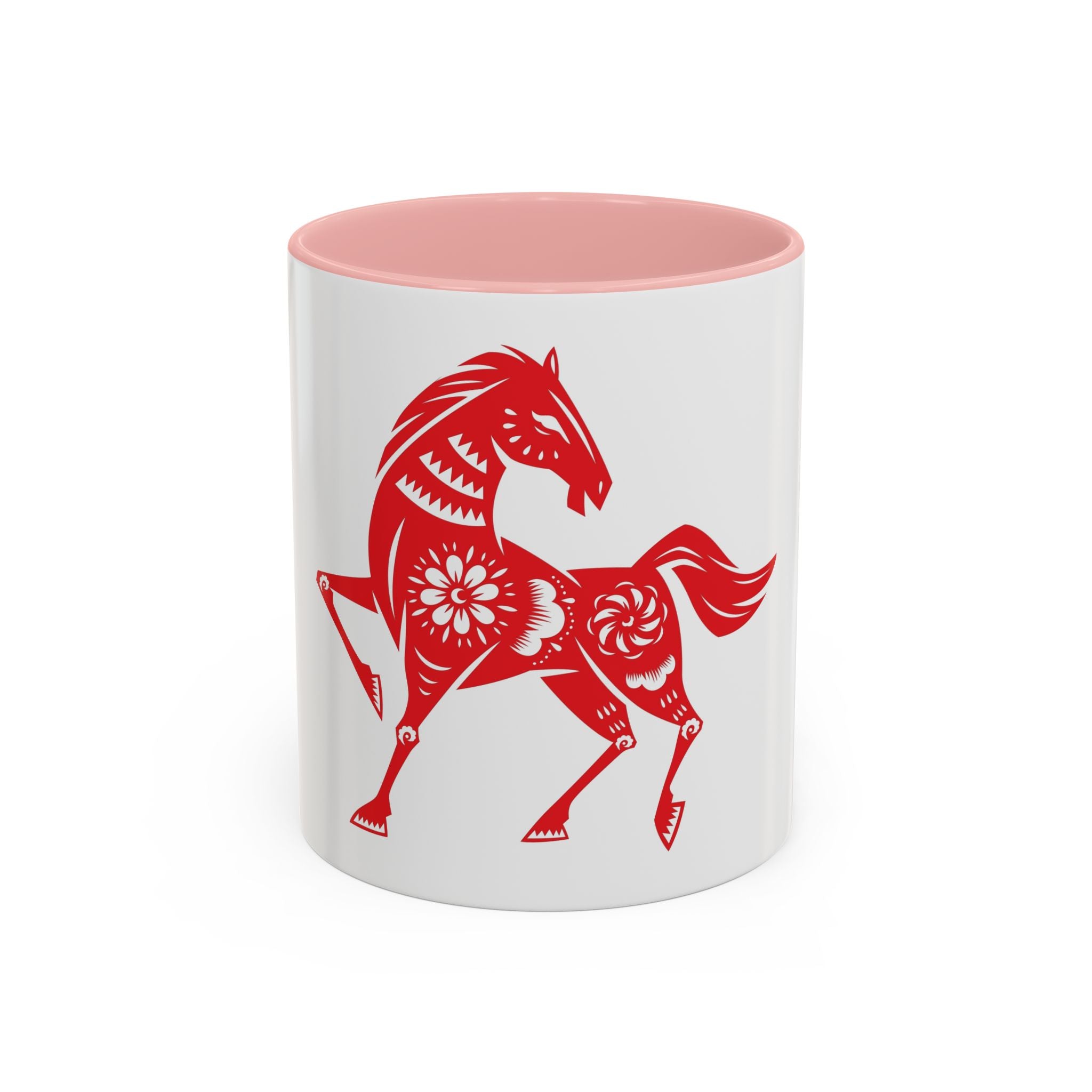Chinese Paper-Cut Horse Accent Coffee Mug — Red Lunar New Year Design (11/15oz)