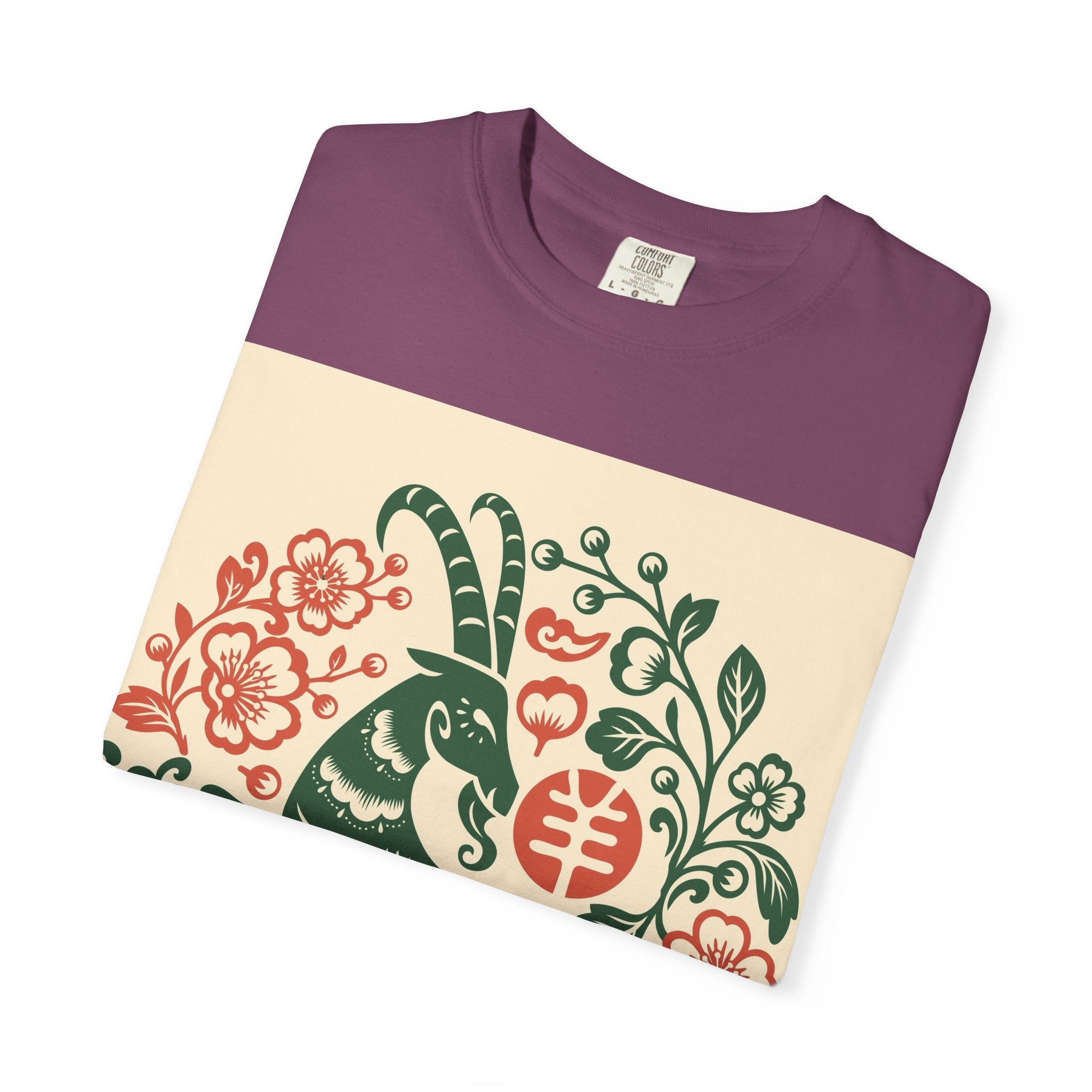 T-Shirt — Floral Zodiac Rabbit Print (Chinese Year of the Rabbit, Botanical Folk Art)