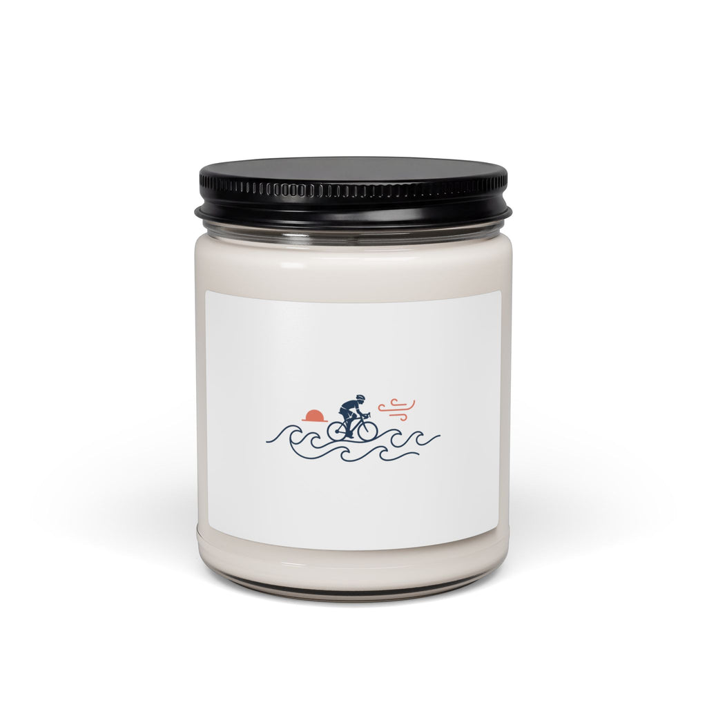 Coastal Cycling Illustration Candle | Soy Candle, Bike Rider Wave Design