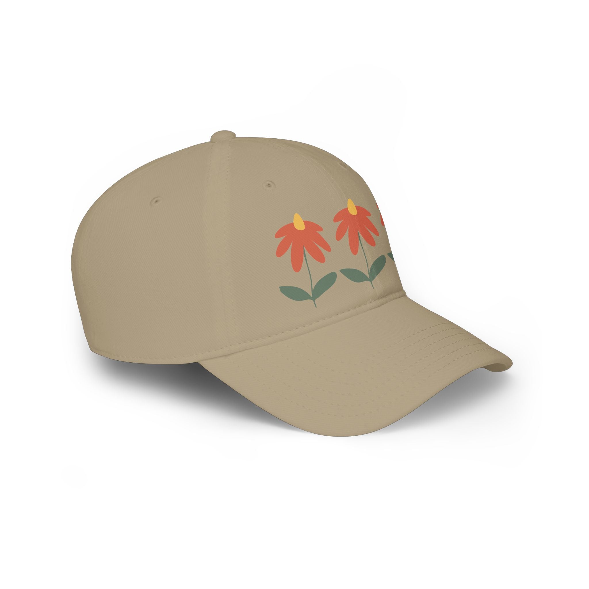 Red Floral Baseball Cap – Trio Flower Design (Low Profile)