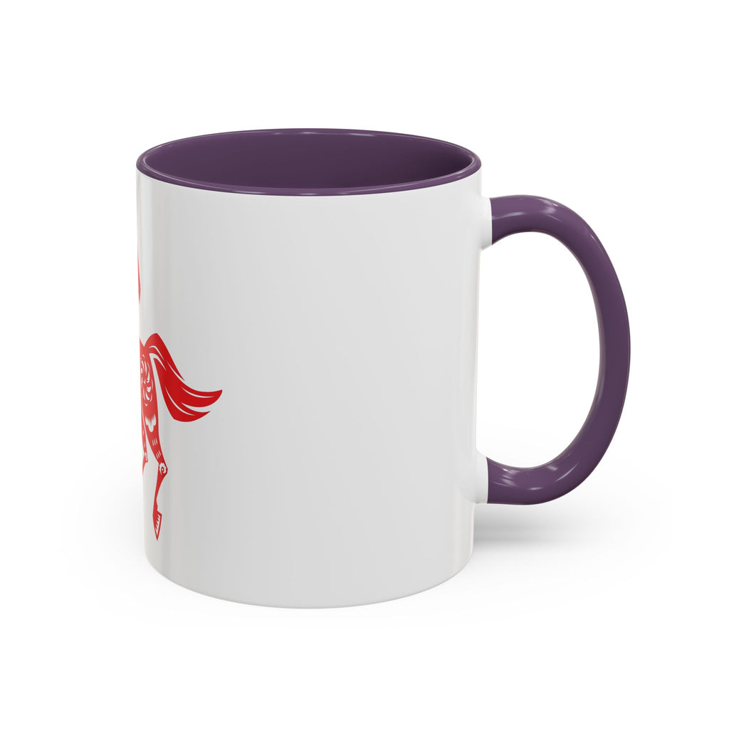 Chinese Paper-Cut Horse Accent Coffee Mug — Red Lunar New Year Design (11/15oz)