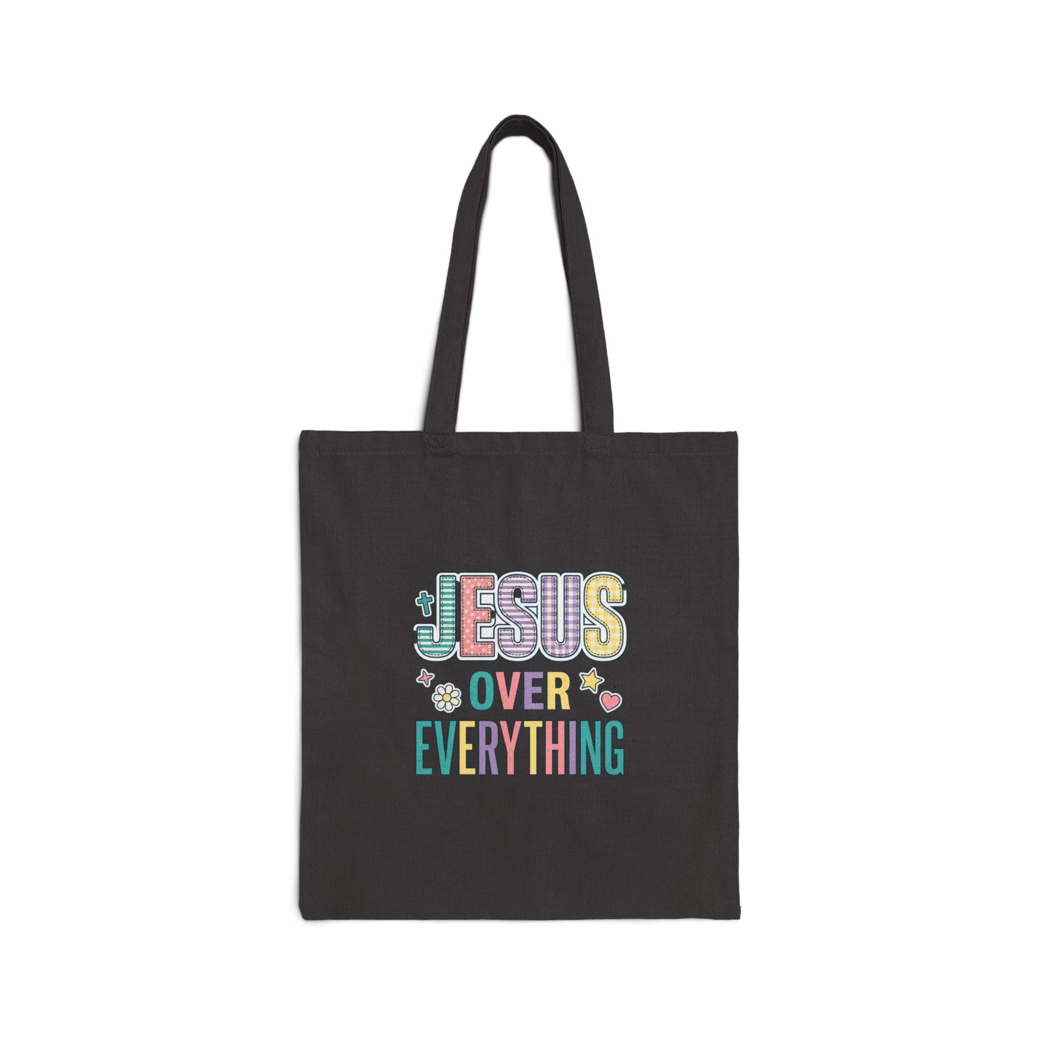 Jesus Over Everything Tote | Christian Faith Rainbow Scripture Quote