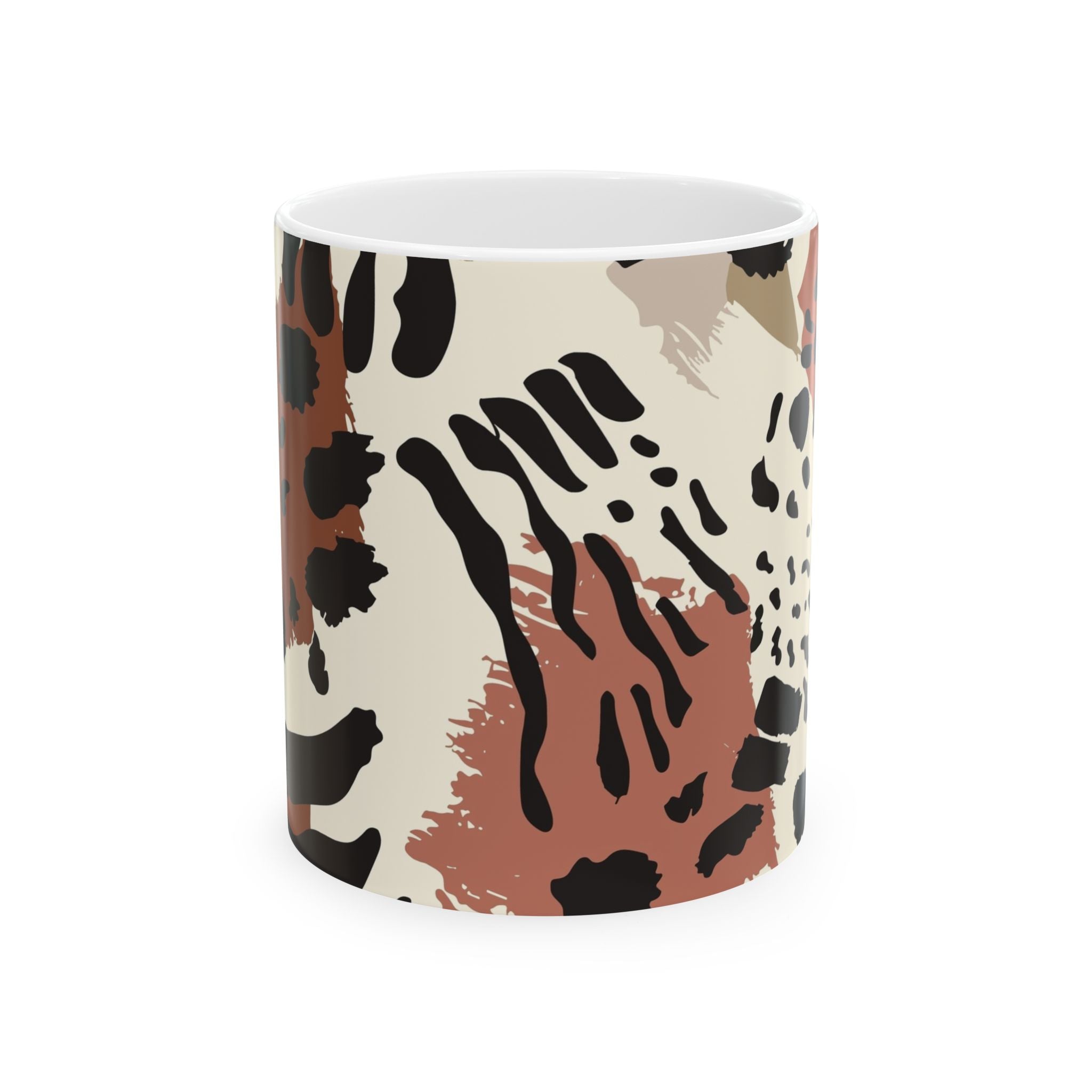 Leopard Brushstroke Ceramic Mug — Earth Tones Animal Print Coffee Cup (11oz/15oz)