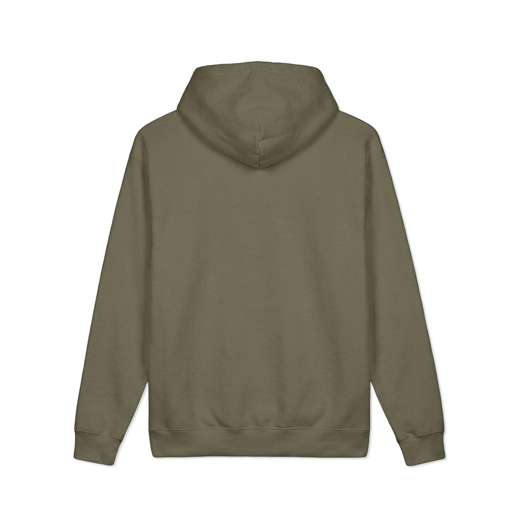 Essential Heavyweight Hoodie back view in olive color