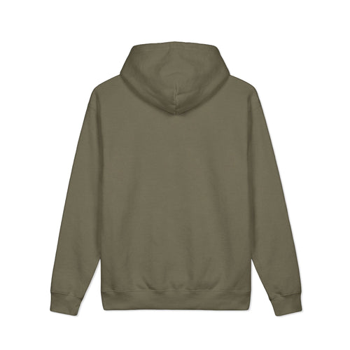 Essential Heavyweight Hoodie back view in olive color