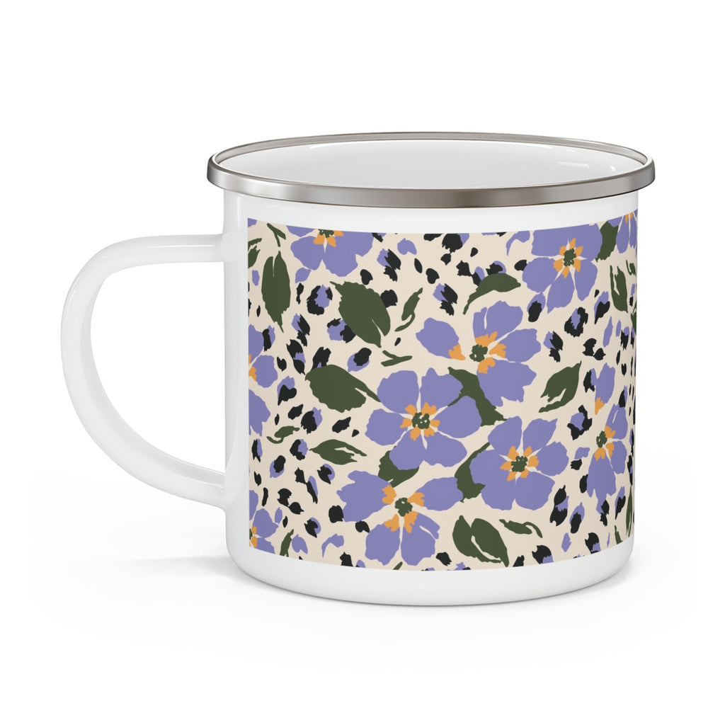 Floral Lavender Camping Mug — Enamel Travel Cup with Purple Wildflower Pattern