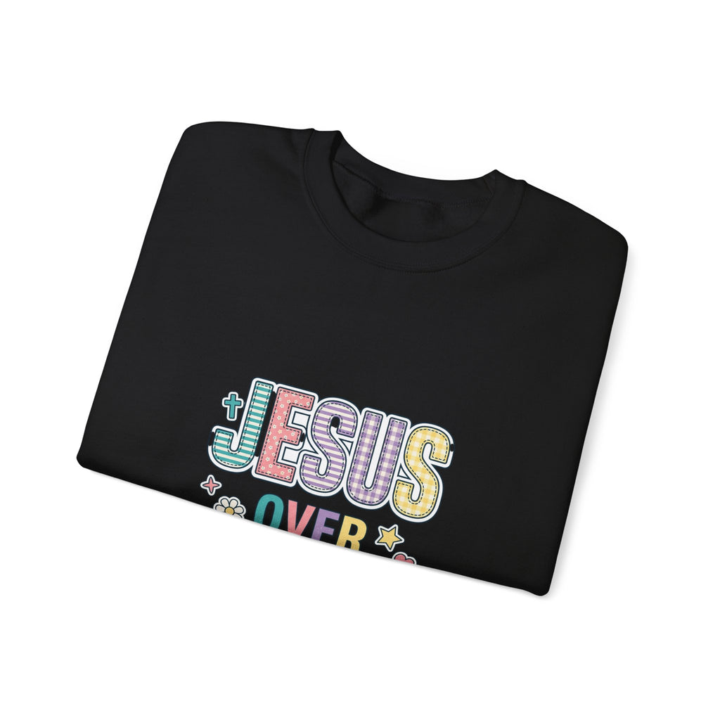 Jesus Over Everything Sweatshirt | Christian, Rainbow Scripture Graphic