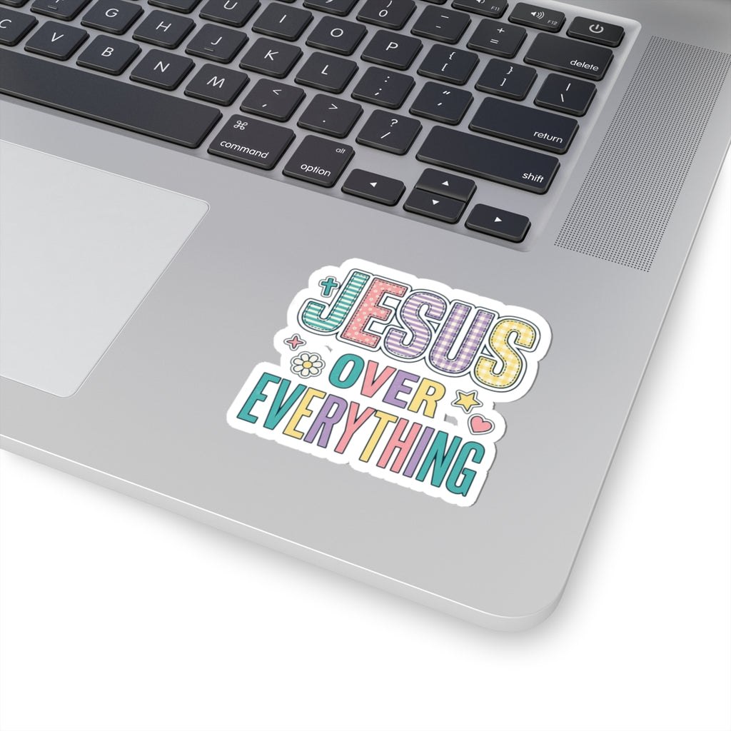 Jesus Over Everything Kiss-Cut Sticker | Christian Faith Rainbow Scripture Sticker