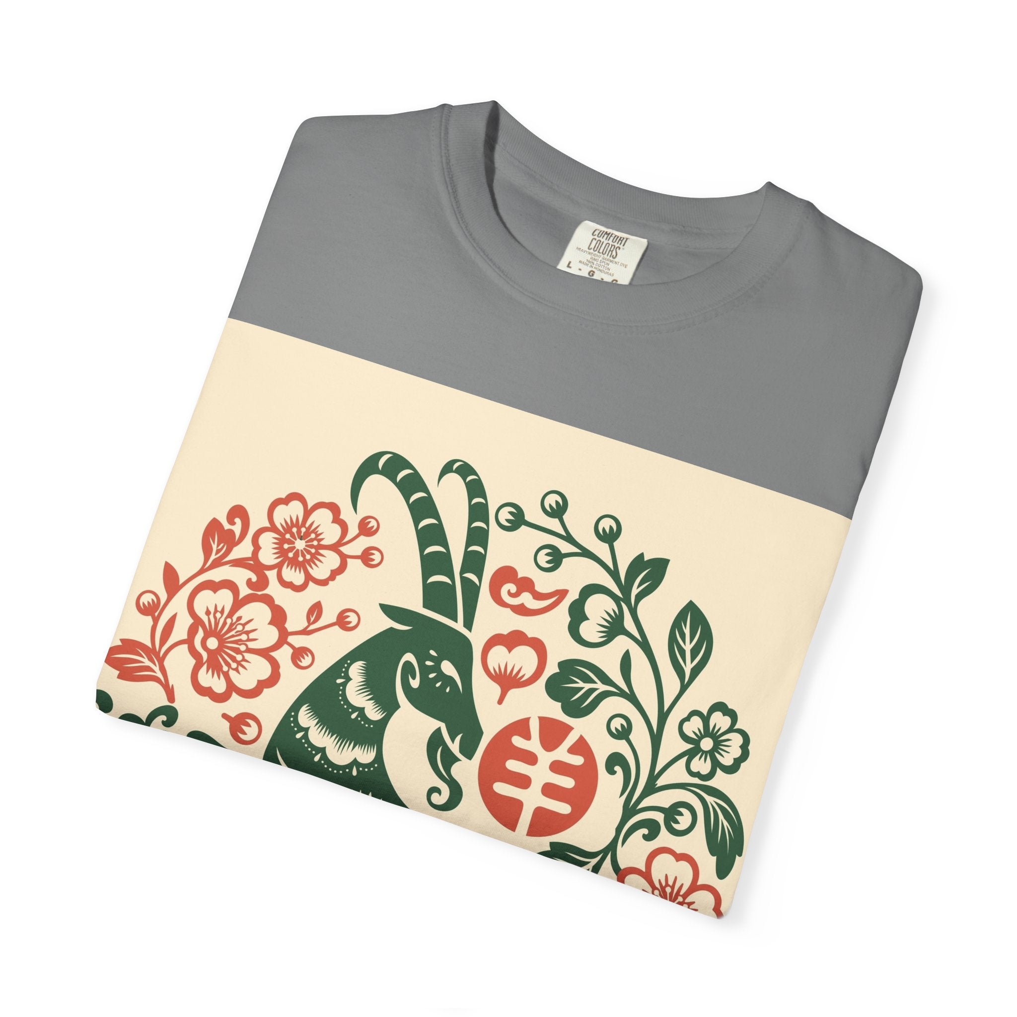 T-Shirt — Floral Zodiac Rabbit Print (Chinese Year of the Rabbit, Botanical Folk Art)
