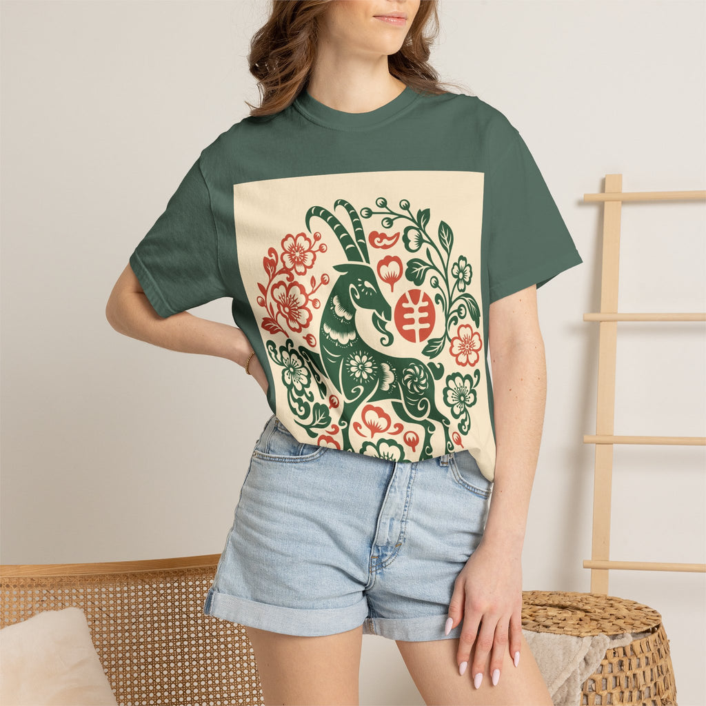 T-Shirt — Floral Zodiac Rabbit Print (Chinese Year of the Rabbit, Botanical Folk Art)