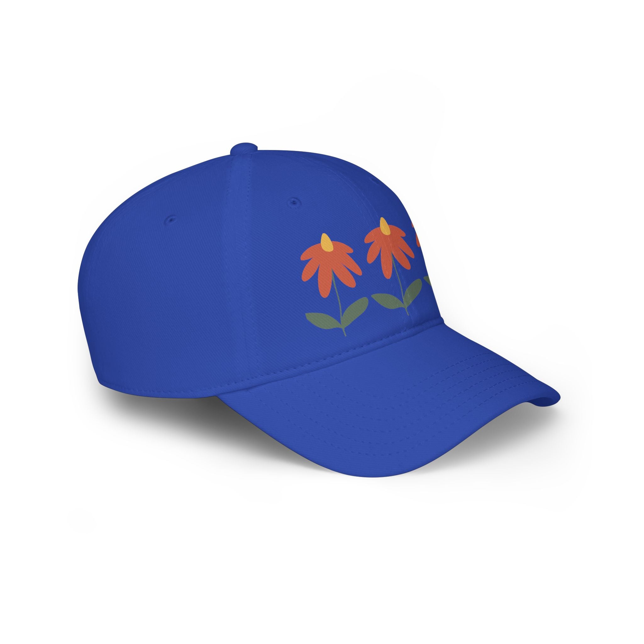 Red Floral Baseball Cap – Trio Flower Design (Low Profile)