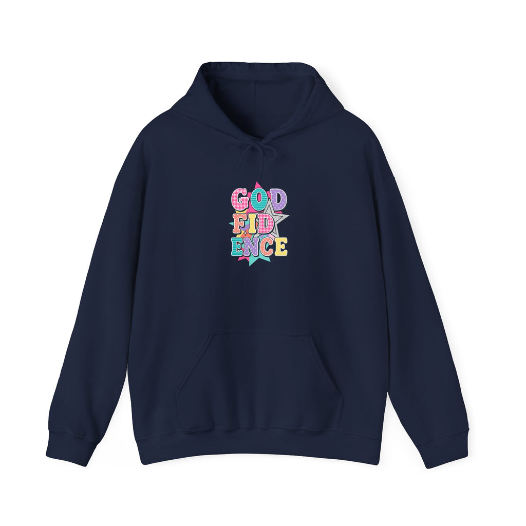 God Confidence hoodie | Christian rainbow scripture style, playful mixed-font