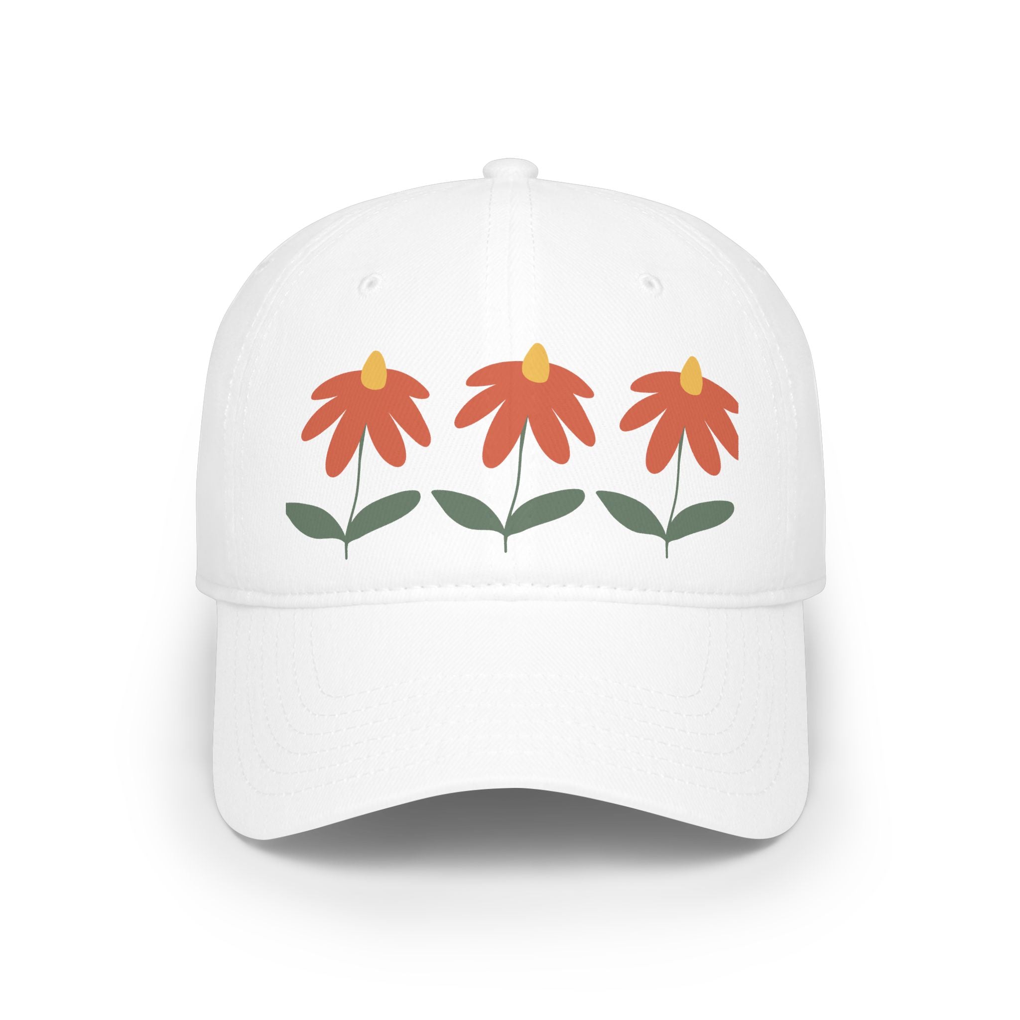 Red Floral Baseball Cap – Trio Flower Design (Low Profile)