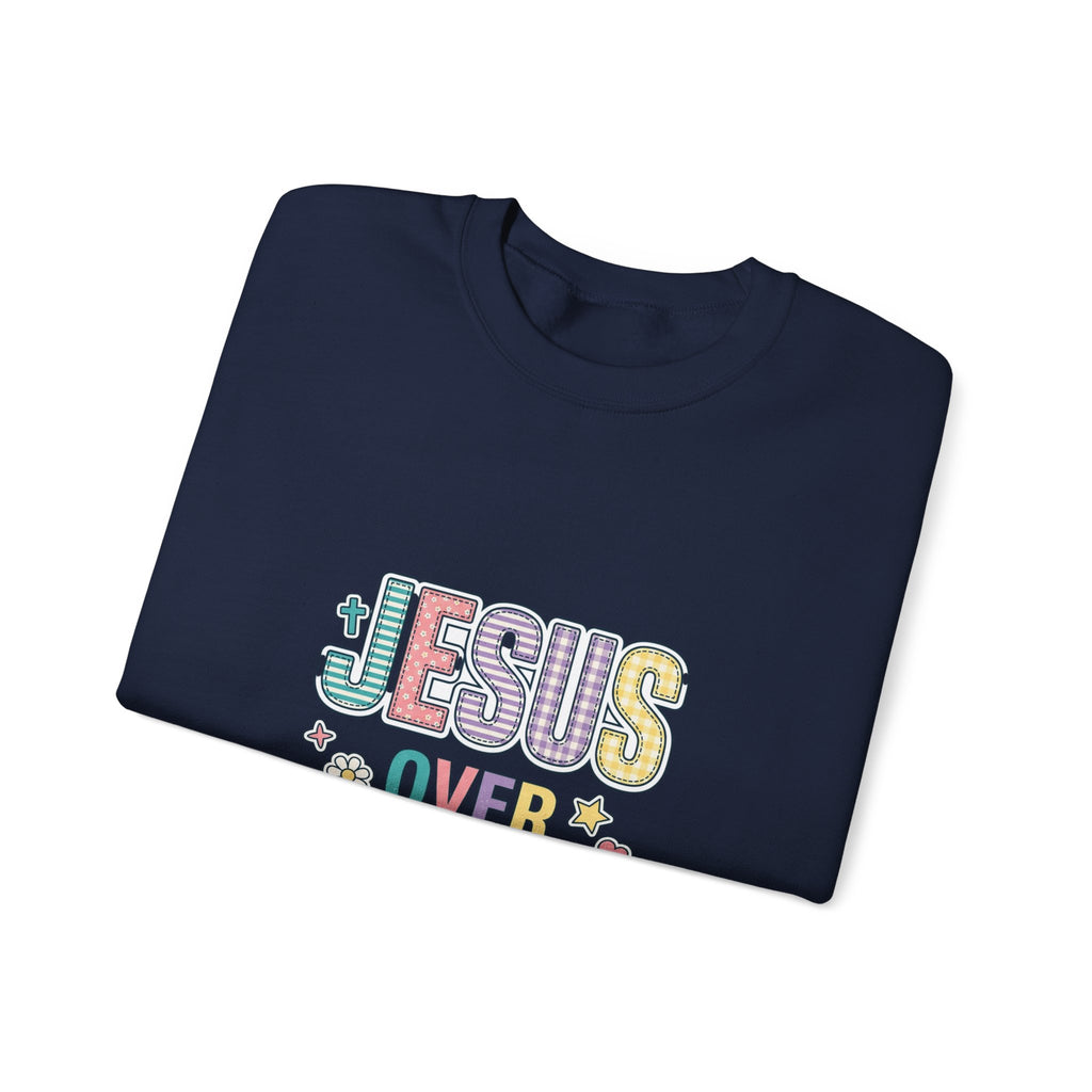 Jesus Over Everything Sweatshirt | Christian, Rainbow Scripture Graphic