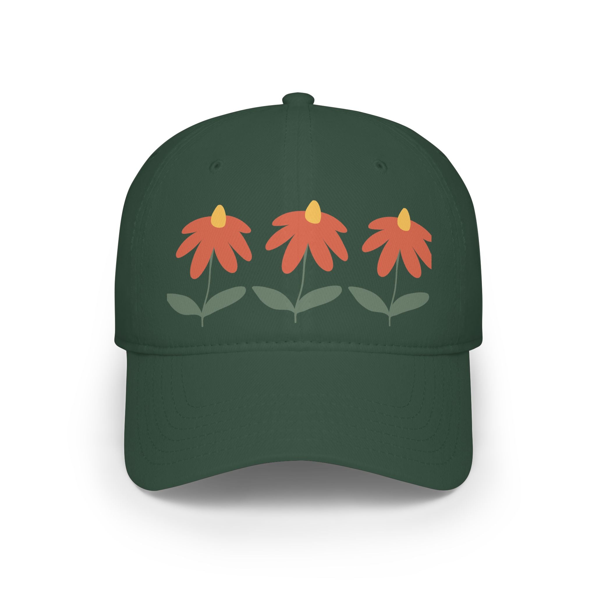 Red Floral Baseball Cap – Trio Flower Design (Low Profile)
