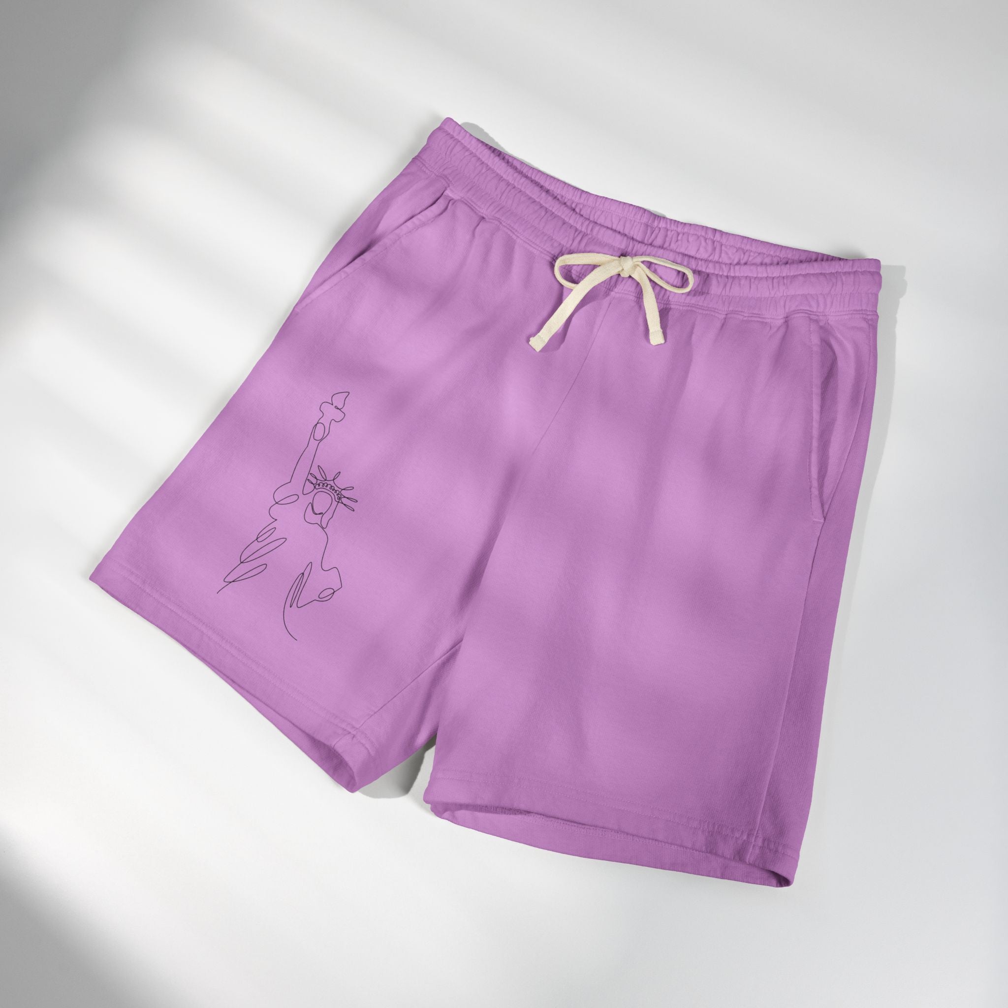 Lightweight Fleece Sweat Shorts — Minimal Statue of Liberty Line Art