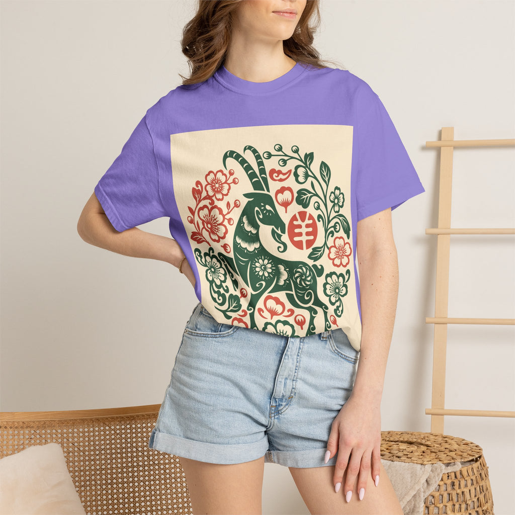 T-Shirt — Floral Zodiac Rabbit Print (Chinese Year of the Rabbit, Botanical Folk Art)