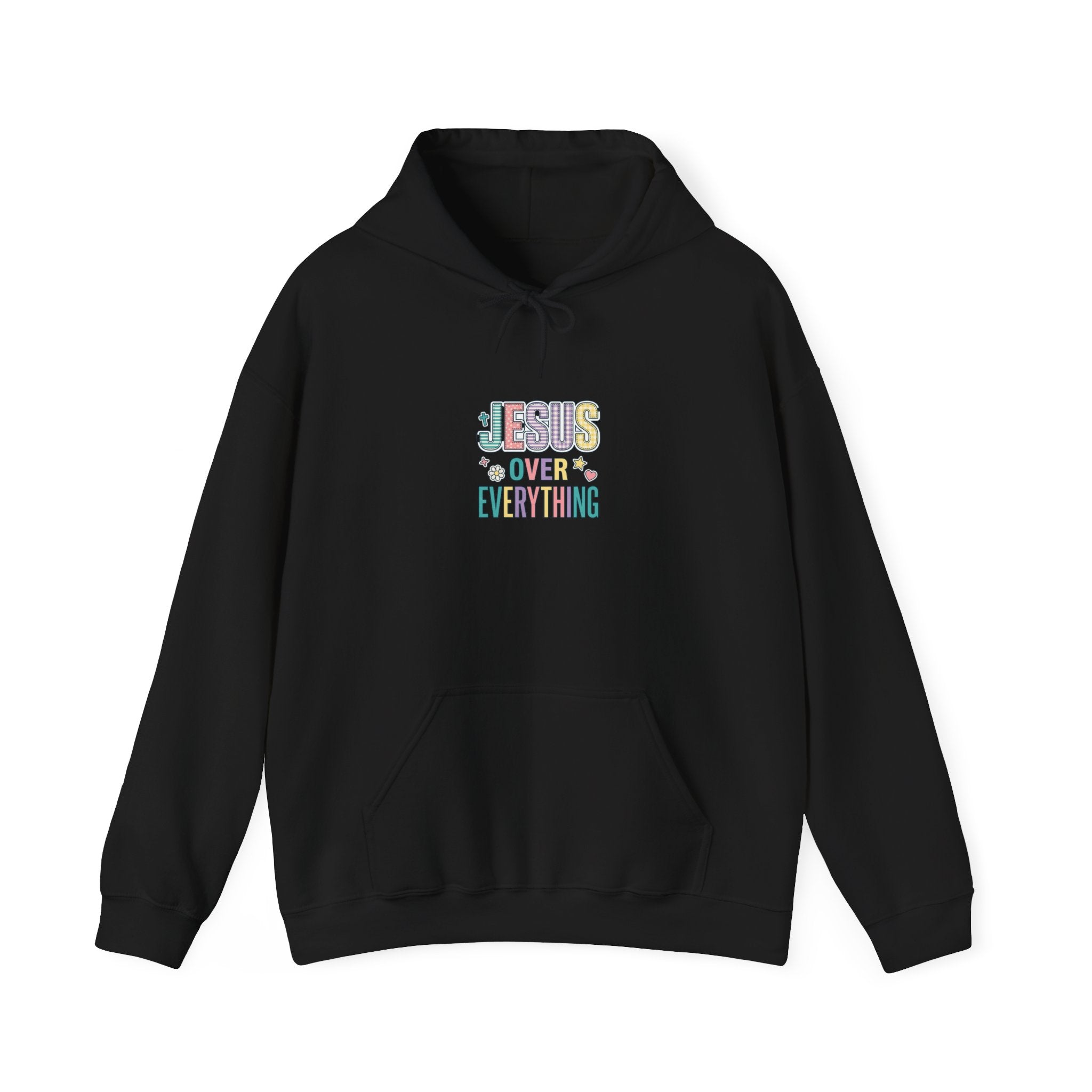 Jesus Over Everything Hoodie | colorful scripture, playful faith sweatshirt
