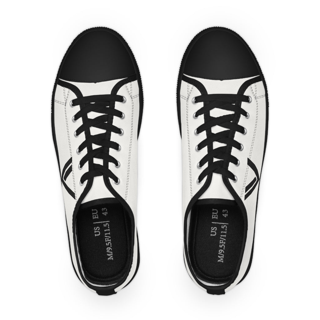Men's White Low Top Sneakers — Minimal Black Chevron Canvas Shoes